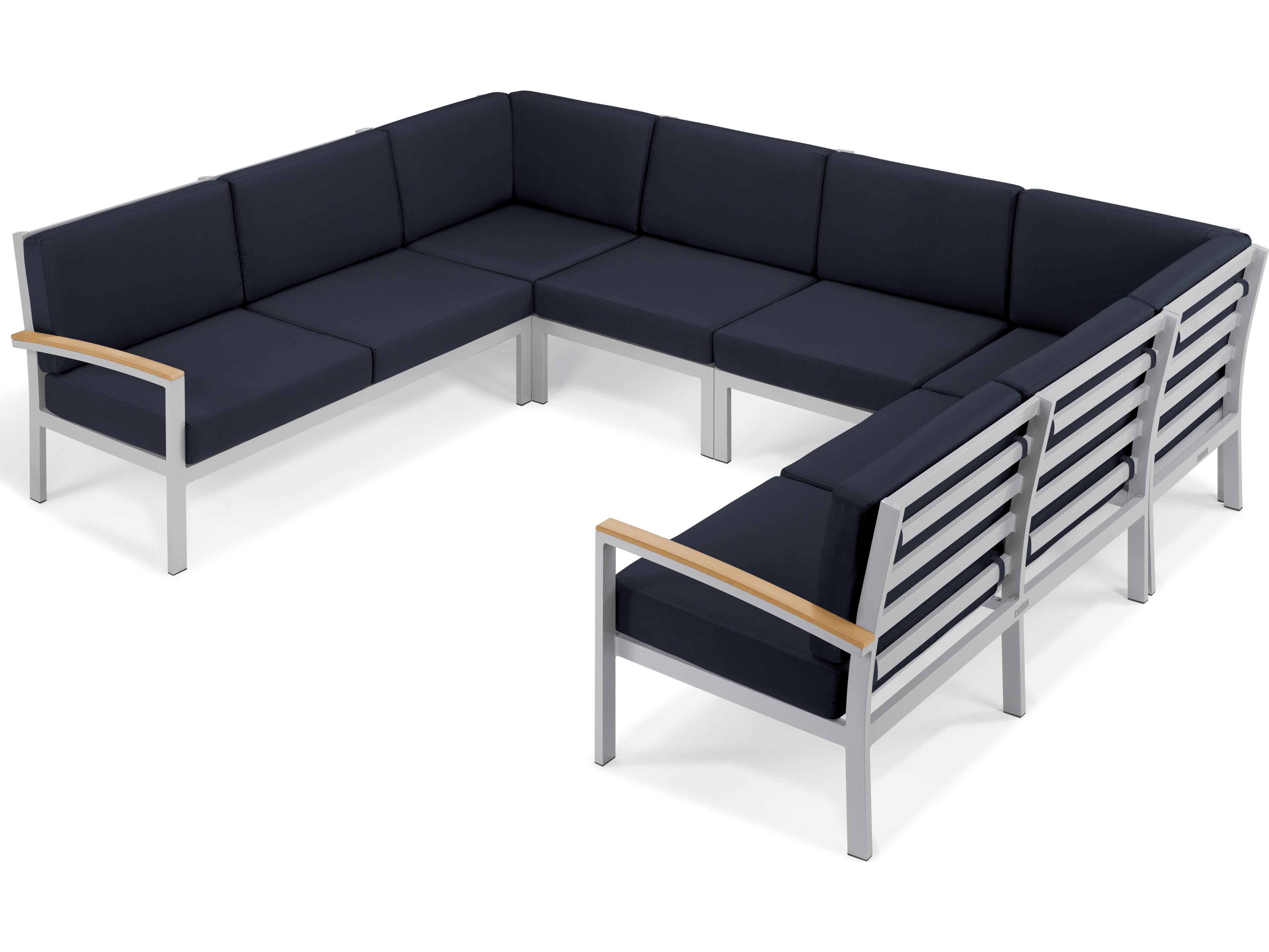 Oxford Garden Travira Aluminum Flint 6 Piece Sectional Patio Lounge Set with Midnight Blue Cushions