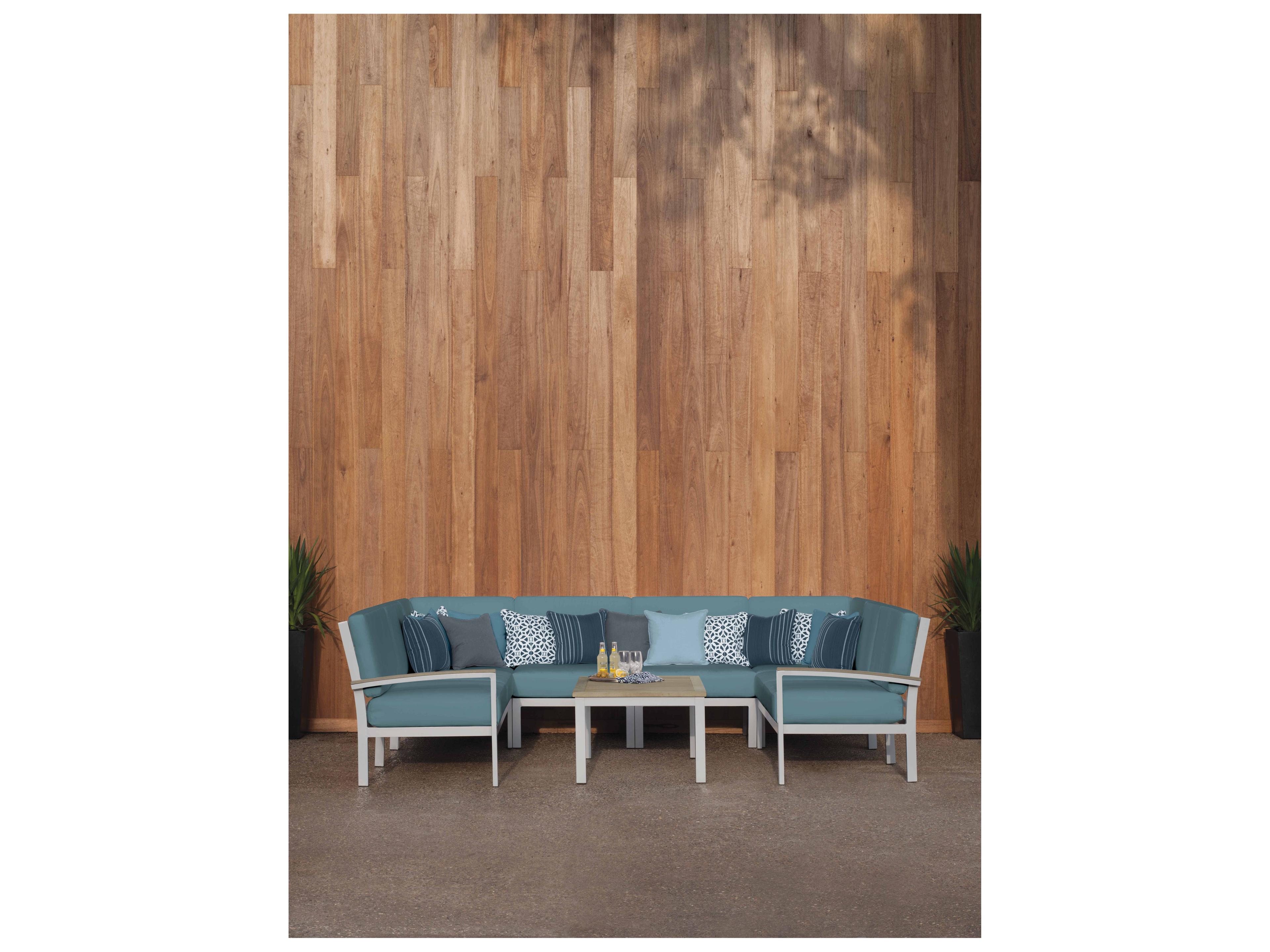 Oxford Garden Travira Aluminum Flint 7 Piece Sectional Outdoor Patio Lounge Set with Ice Blue Cushions