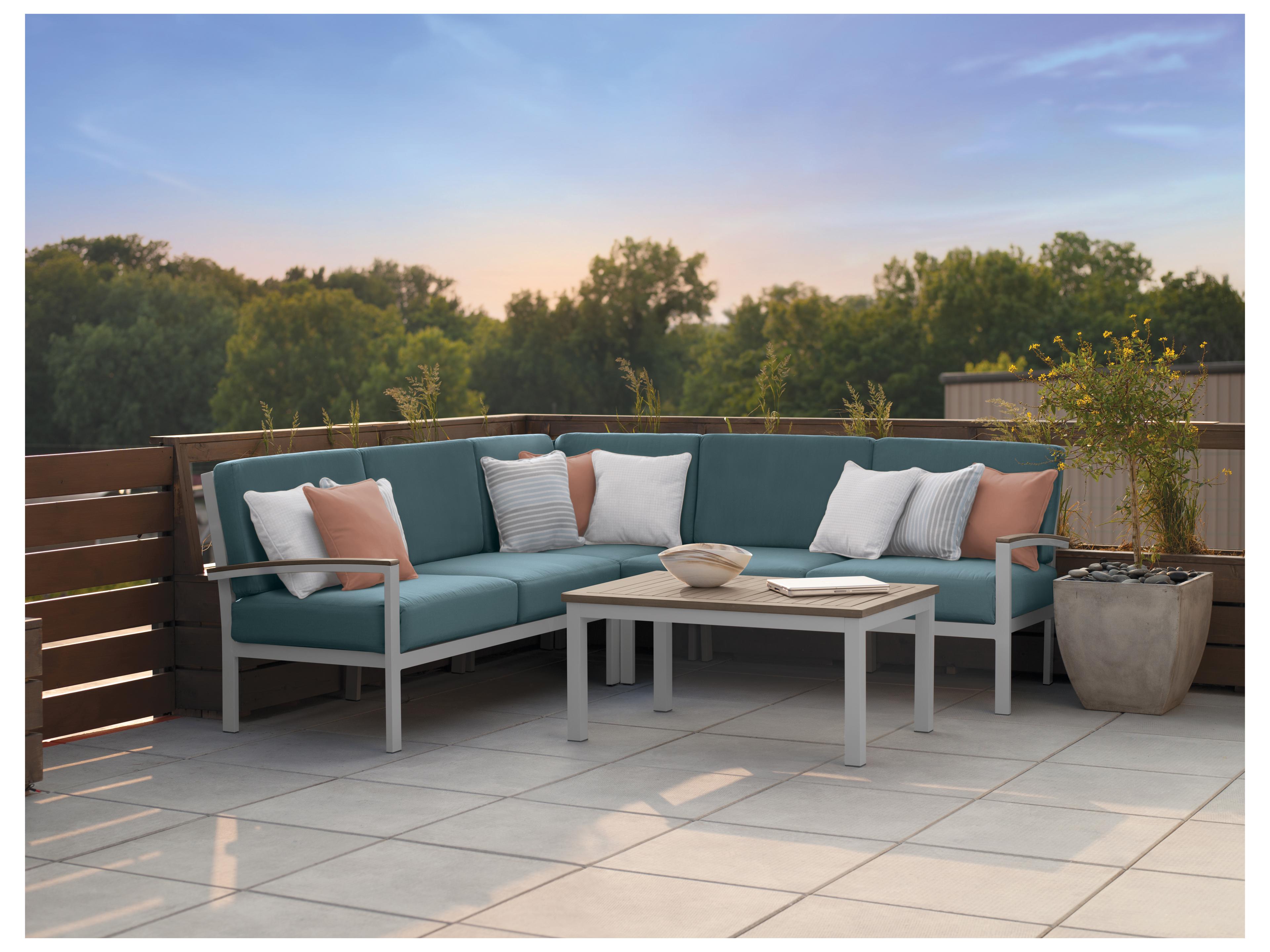 Oxford Garden Travira Aluminum Flint 4 Piece Sectional Patio Lounge Set with Ice Blue Cushions
