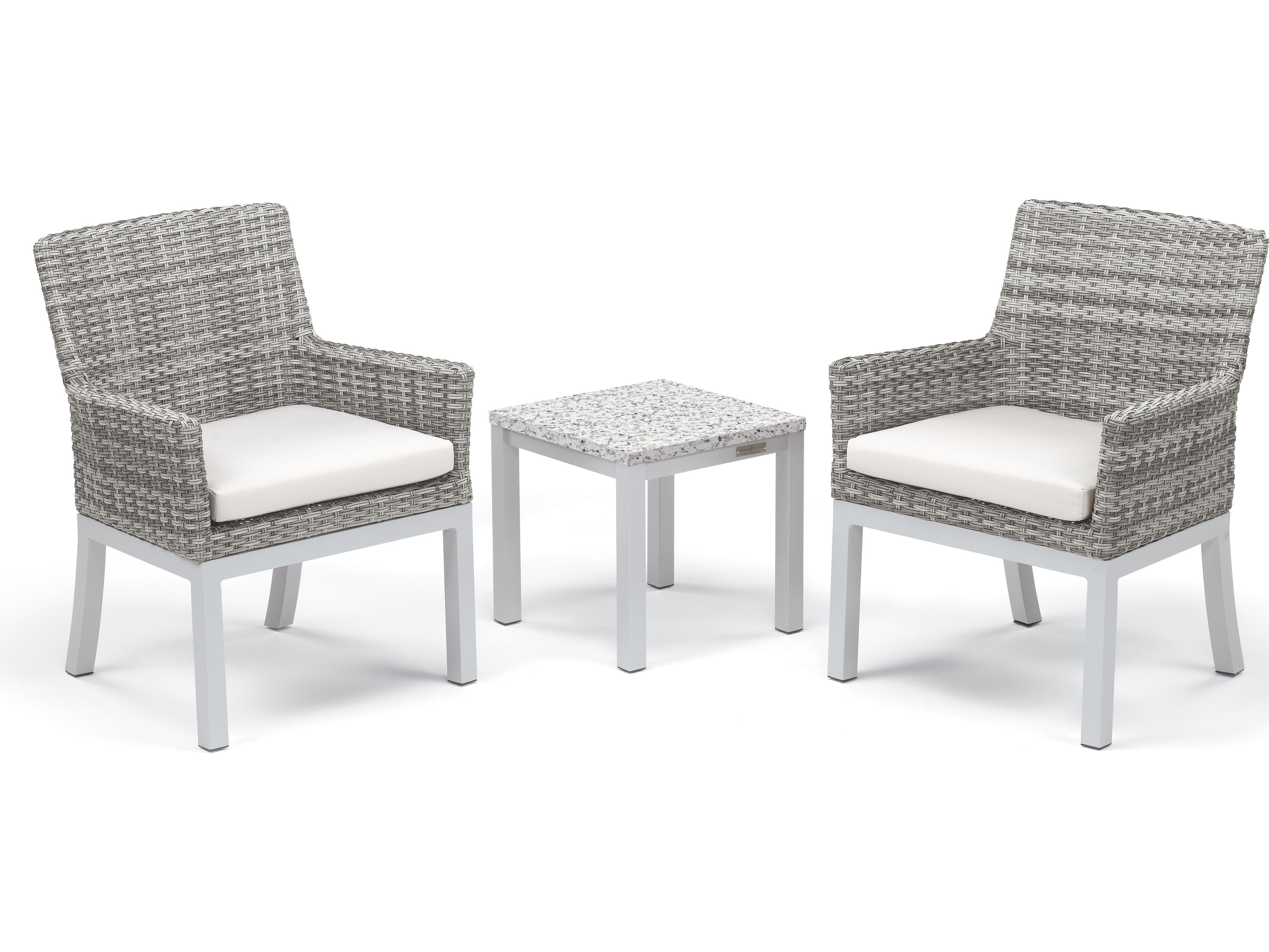 Oxford Garden Travira Wicker 3 Piece Outdoor Patio Lounge Set with Eggshell White Cushions