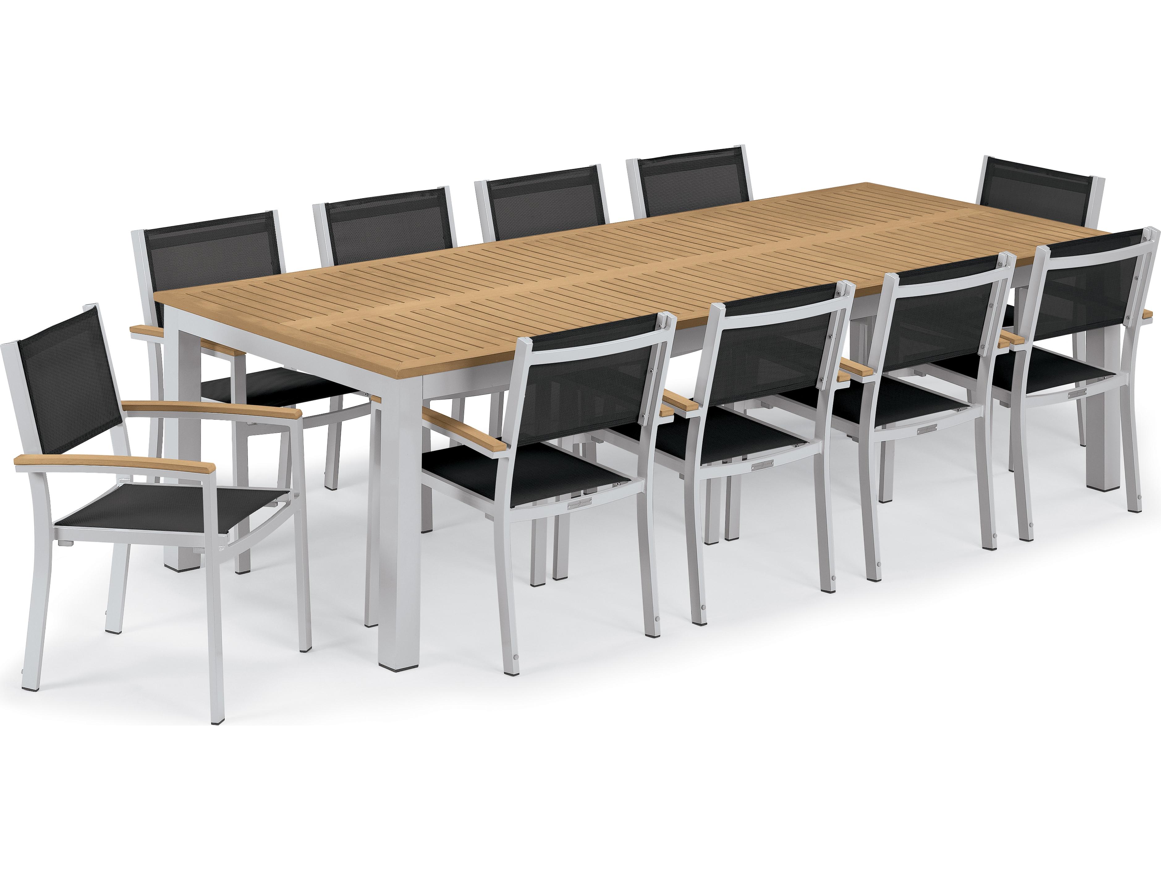 Oxford Garden Travira Aluminum Flint 11 Piece Outdoor Dining Set with Black Sling