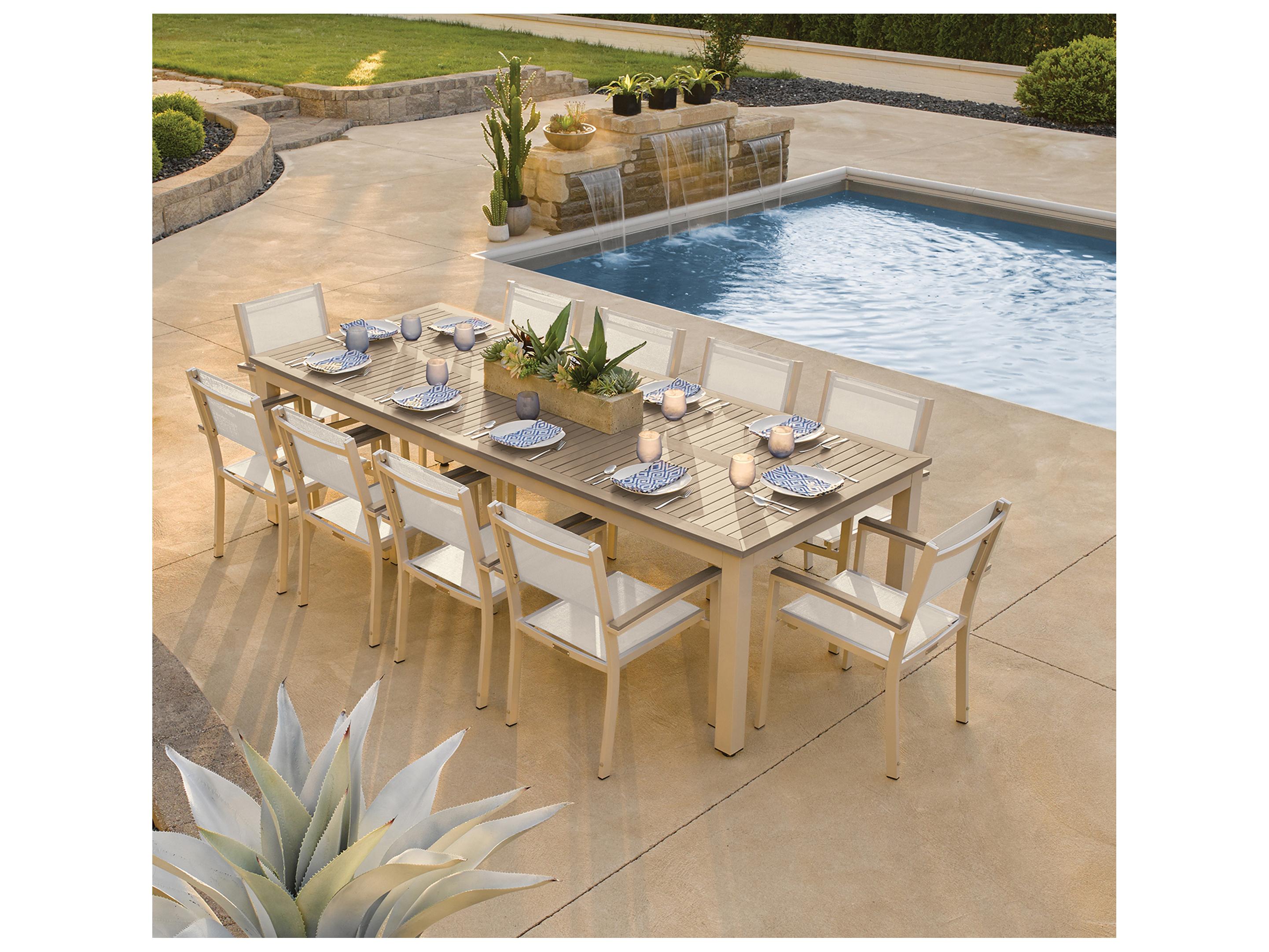 Oxford Garden Travira Aluminum Flint 11 Piece Patio Dining Set with Natural Sling