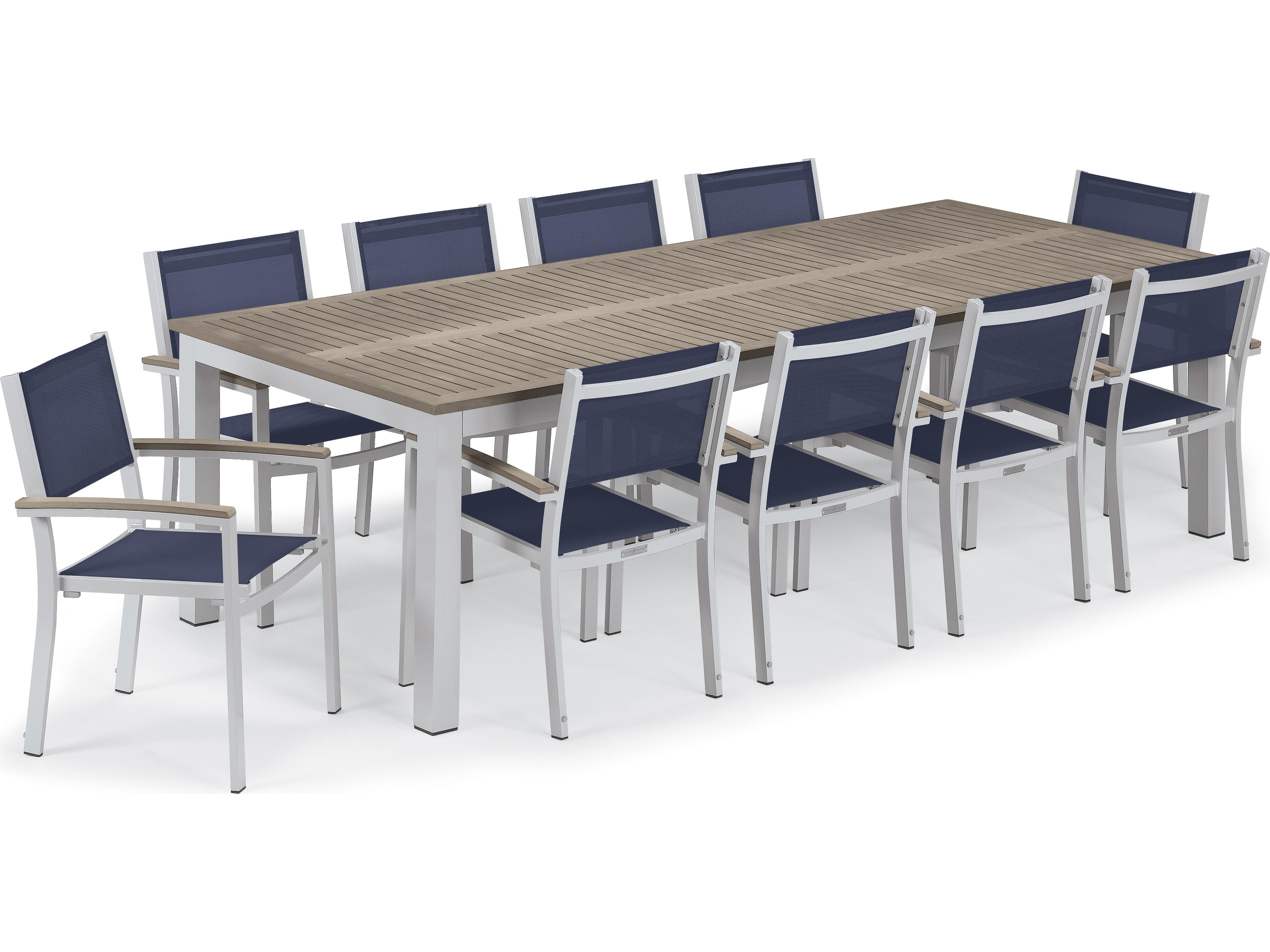 Oxford Garden Travira Aluminum Flint 11 Piece Outdoor Dining Set with Ink Pen Sling