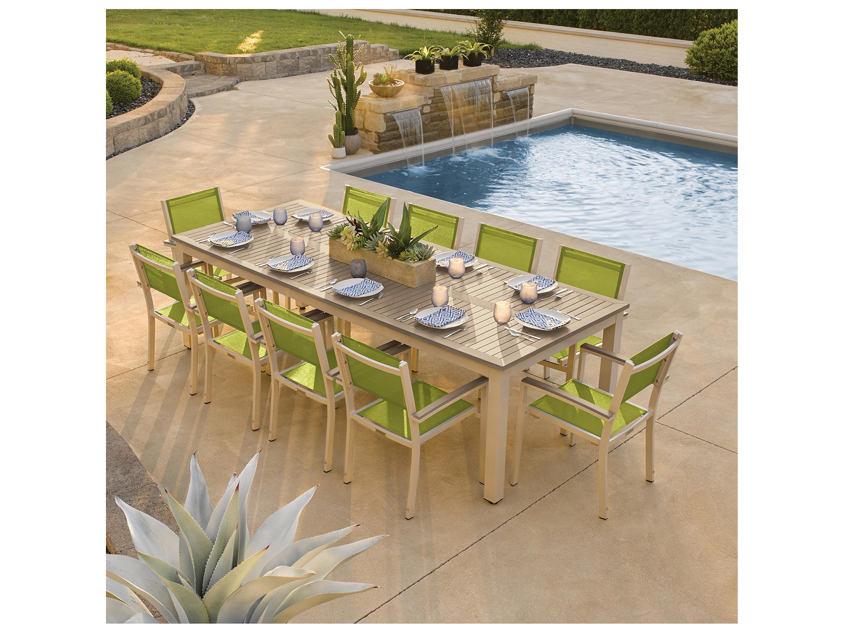 Oxford Garden Travira Aluminum Flint 11 Piece Outdoor Patio Dining Set with Go Green Sling