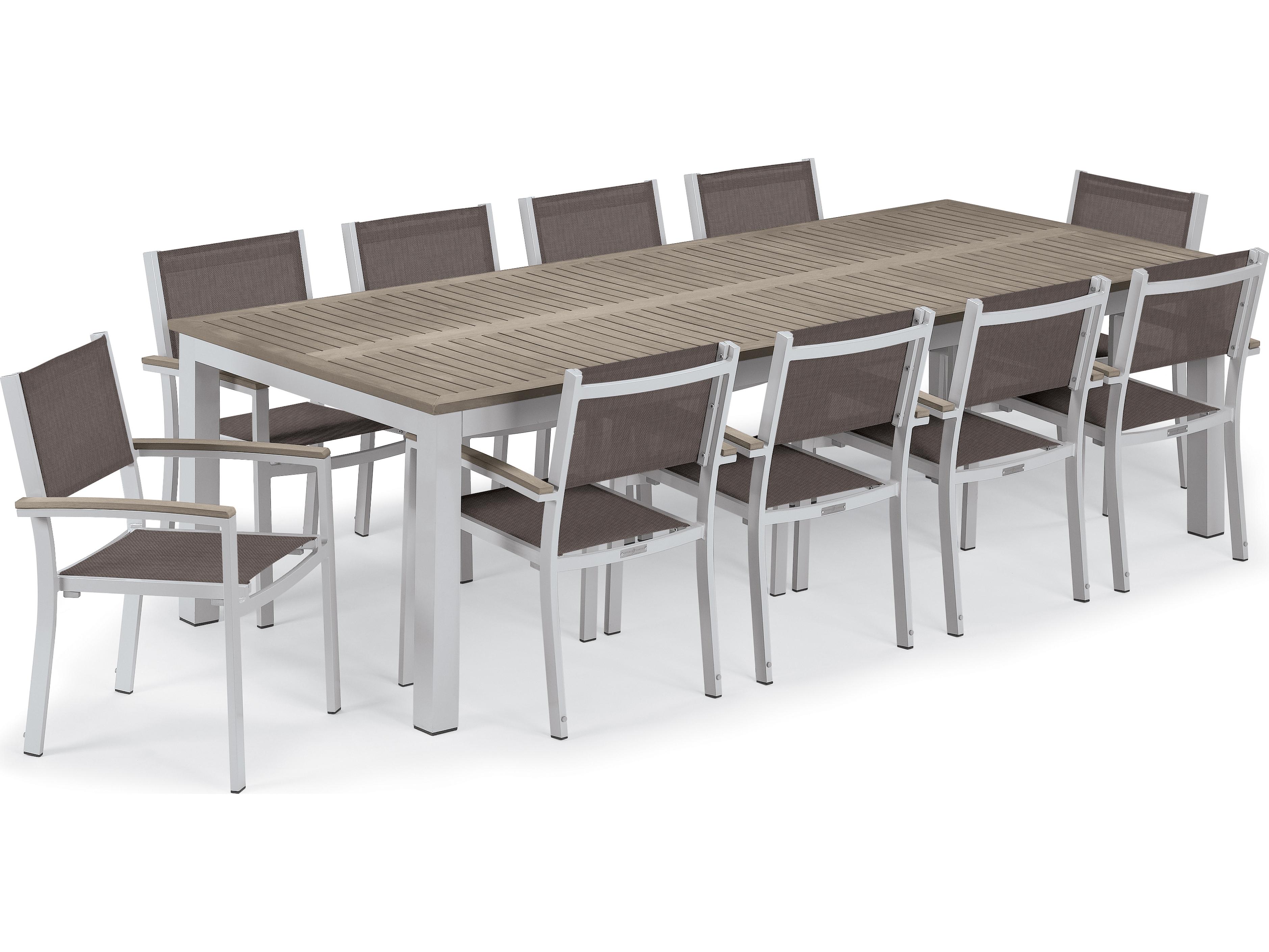 Oxford Garden Travira Aluminum Flint 11 Piece Patio Dining Set with Cocoa Sling