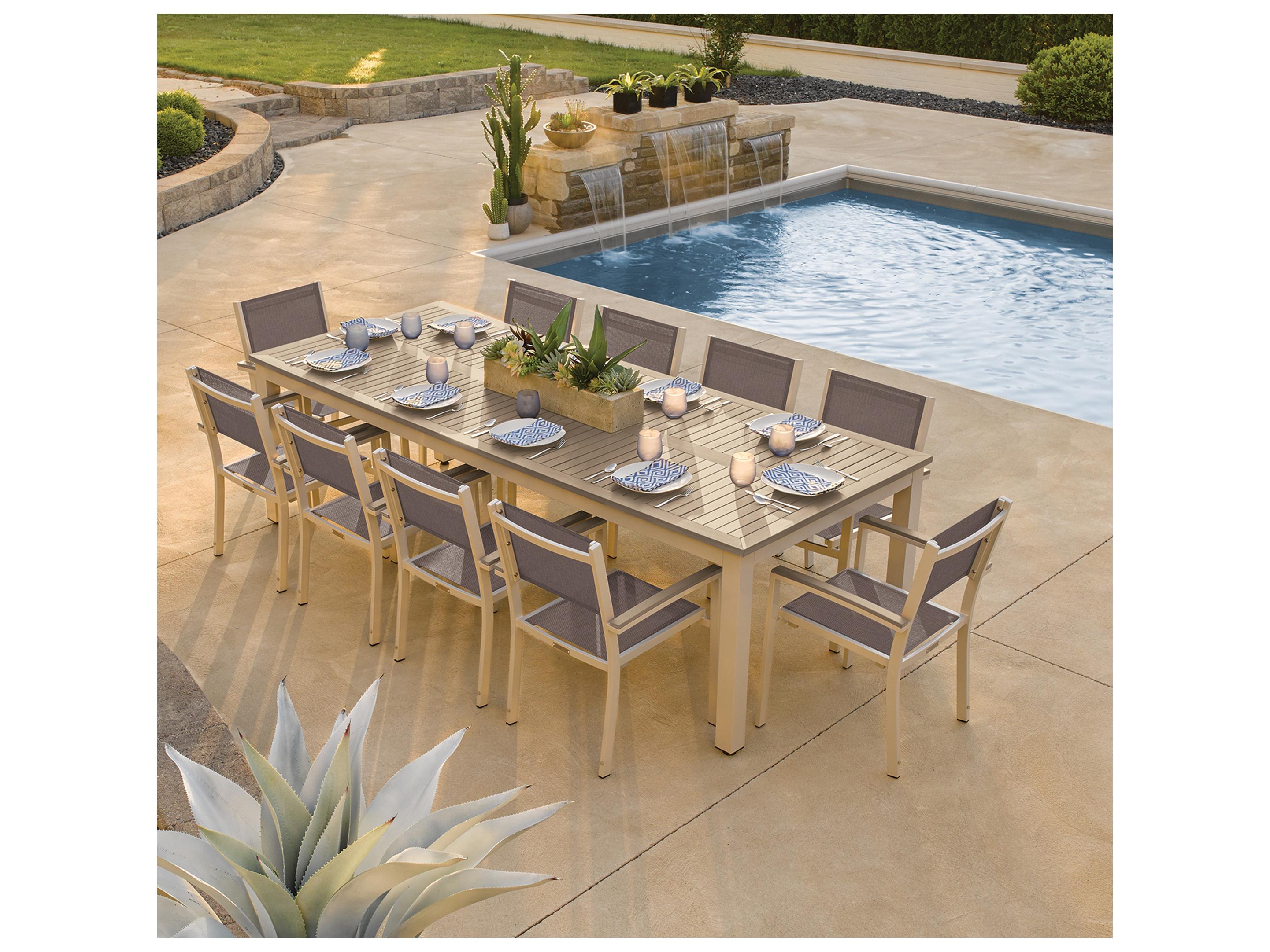 Oxford Garden Travira Aluminum Flint 11 Piece Patio Dining Set with Cocoa Sling