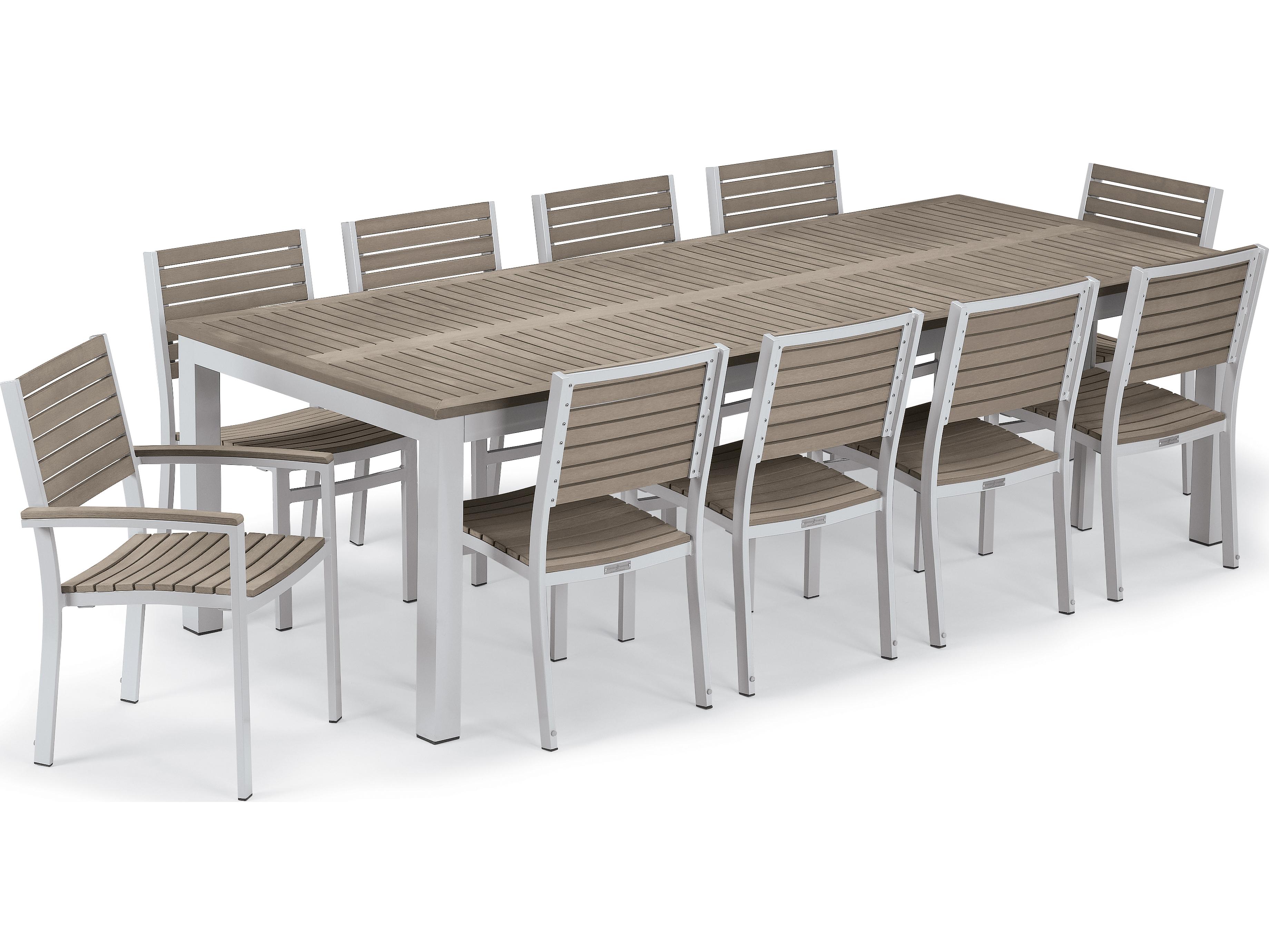 Oxford Garden Travira 11-Piece 103''x42'' Table and Slat Chair Patio Dining Set - Powder Coated Aluminum Frame - Tekwood Vintage