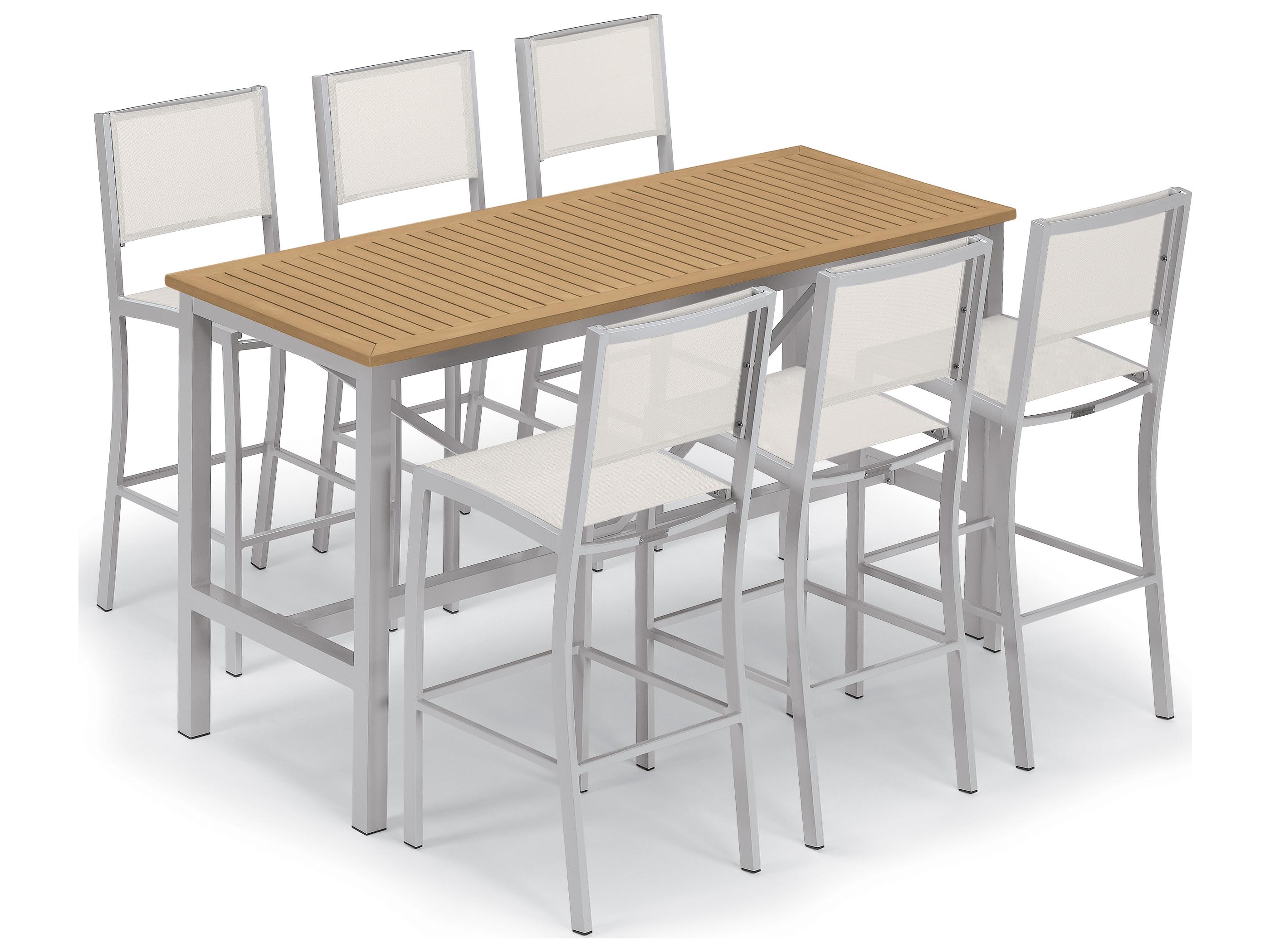 Oxford Garden Travira Aluminum Flint 7 Piece Bar Set with Natural Sling