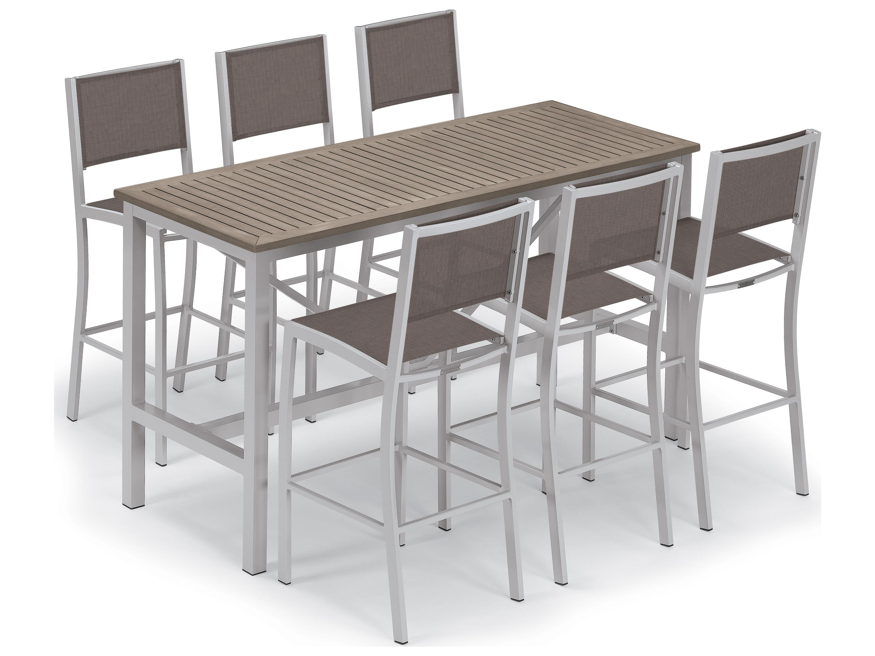 Oxford Garden Travira Aluminum Flint 7 Piece Bar Set with Cocoa Sling