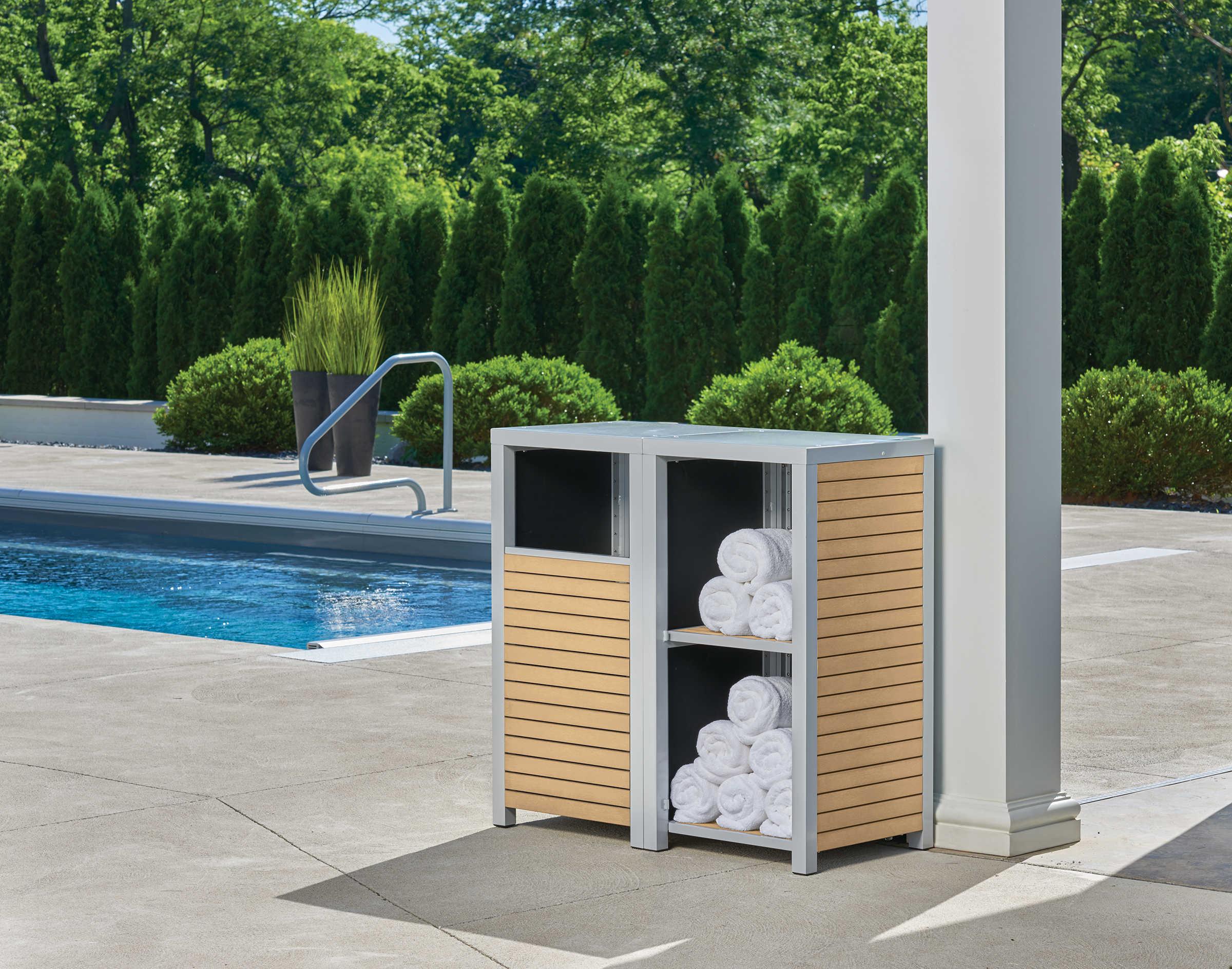 Oxford Garden Travira 2 Piece Modular Valet Waste Receptacle and Shelves Bases Set