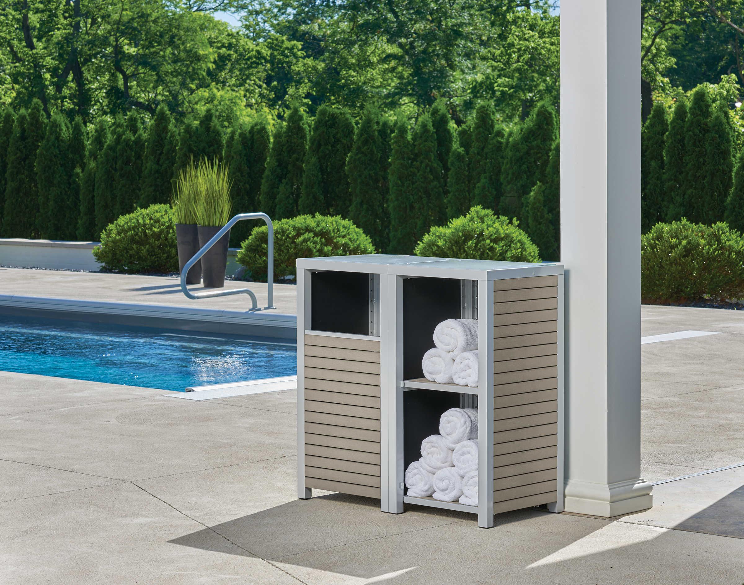 Oxford Garden Travira 2 Piece Modular Valet Waste Receptacle and Shelves Bases Set