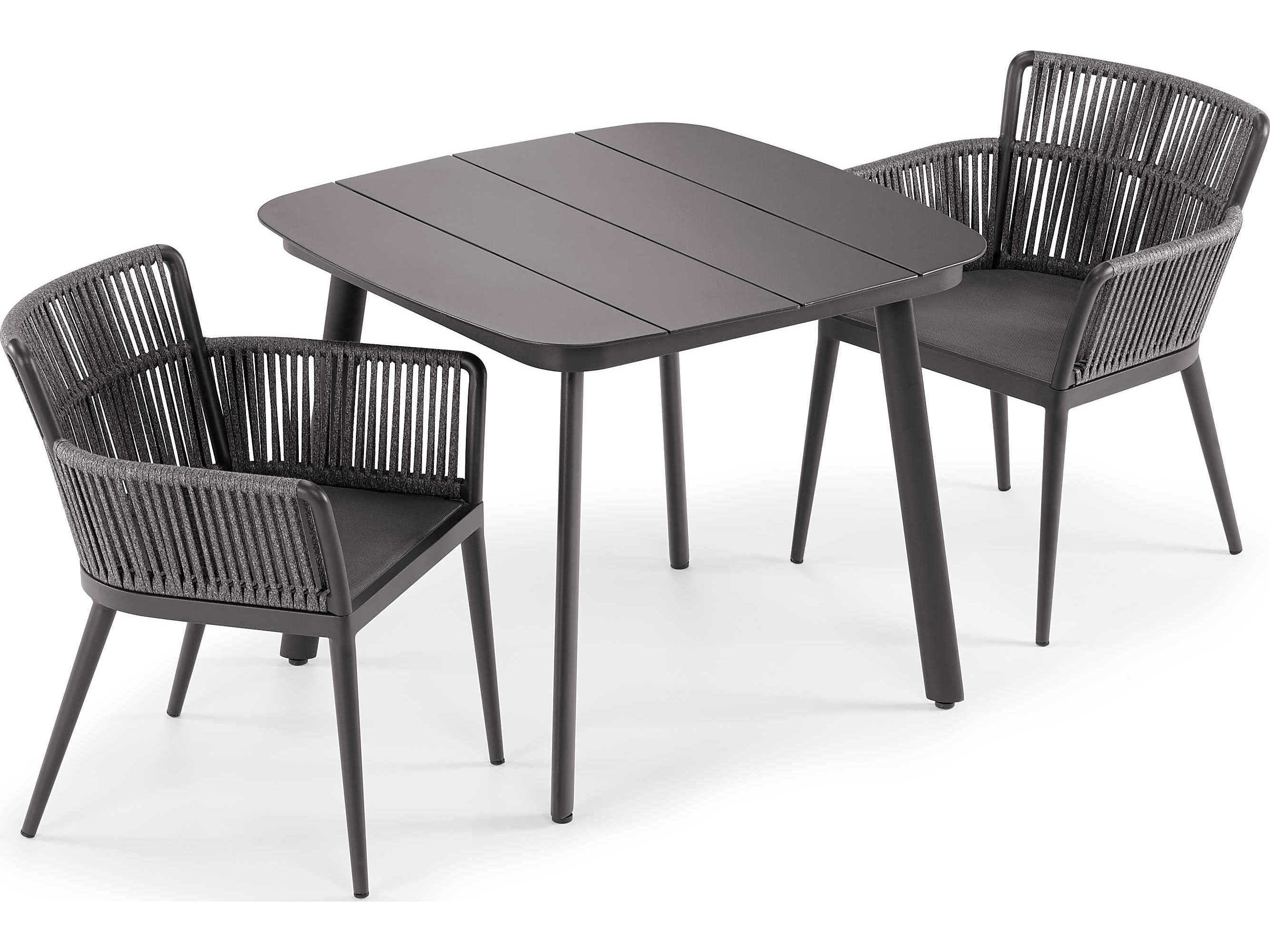 Oxford Garden Nette 3 Piece Aluminum Dining Table and Armchair Set