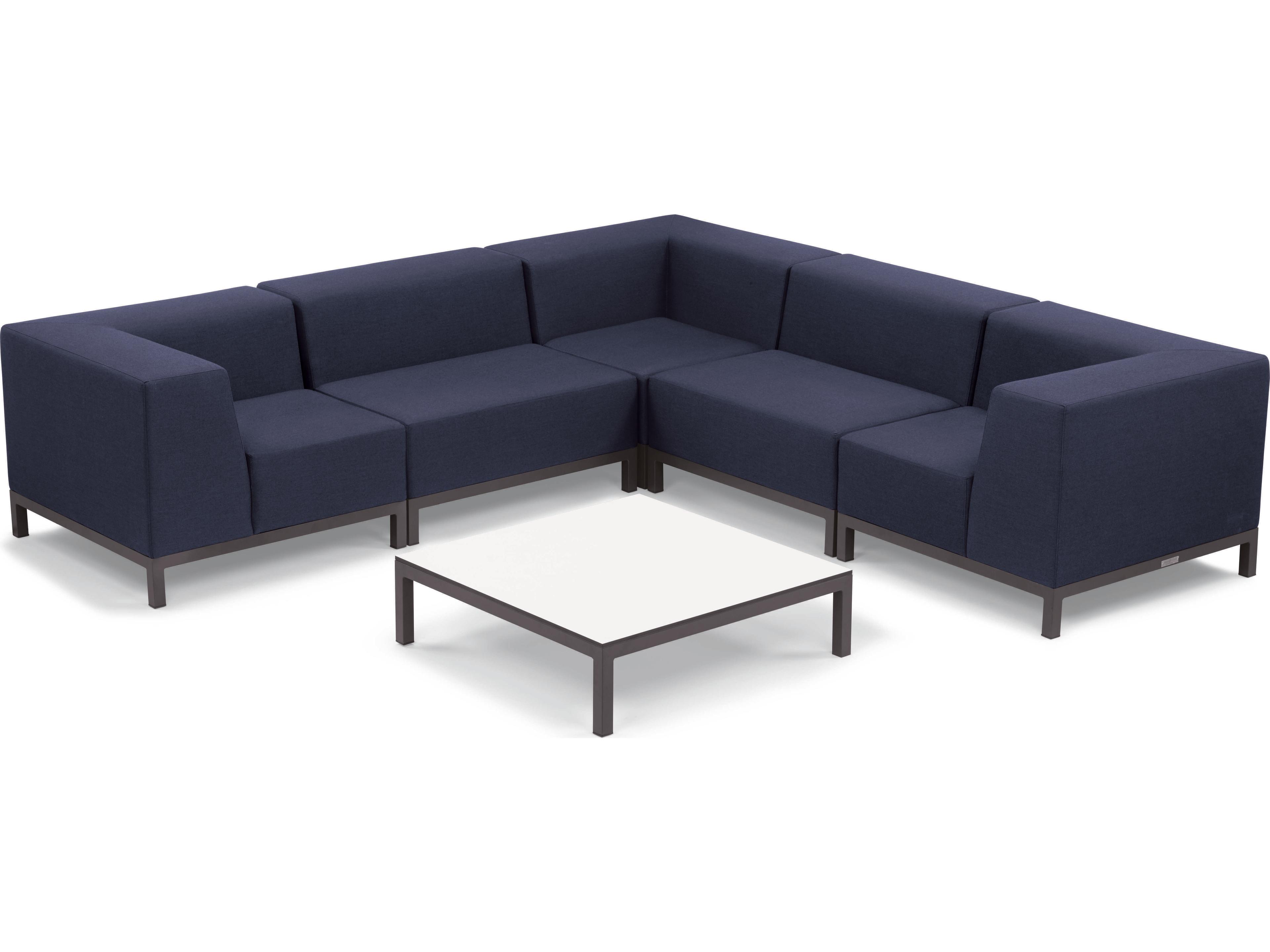 Oxford Garden Koral 6 Piece Modular Aluminum Cushion Lounge Sectional Set and Table - No Cushion