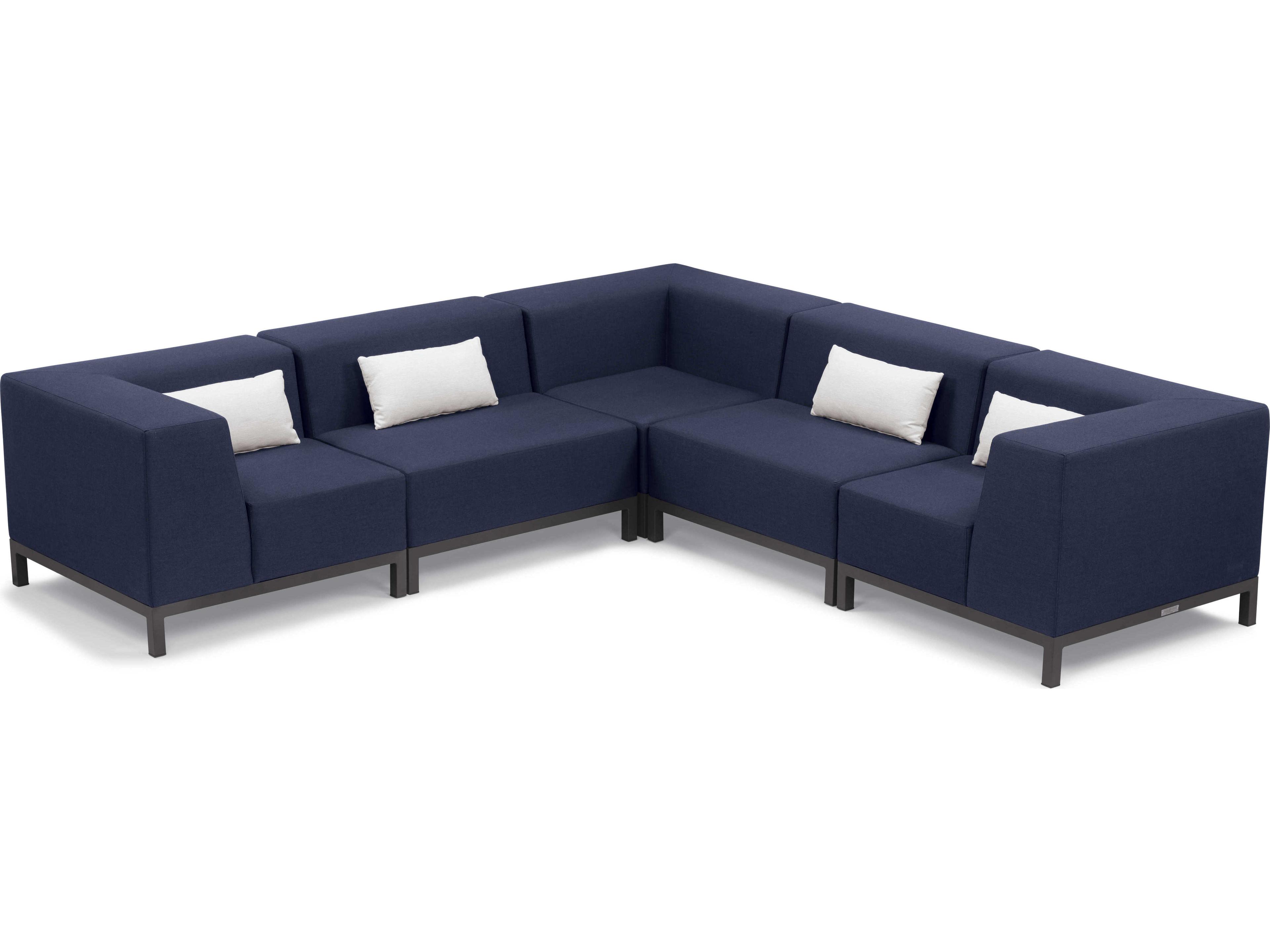 Oxford Garden Koral 5 Piece Modular Aluminum Cushion Lounge Sectional Set