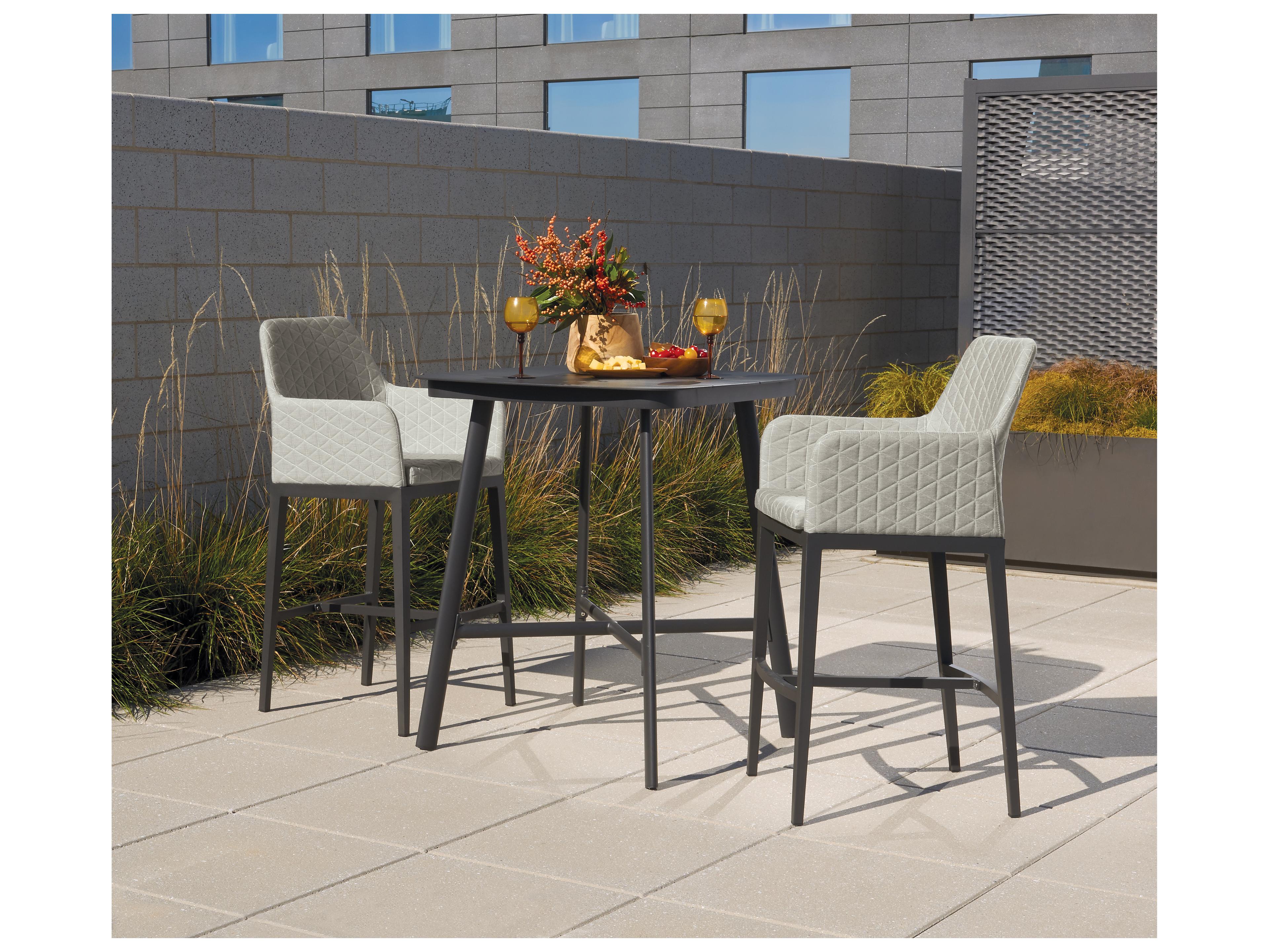 Oxford Garden Oland Aluminum Carbon 3 Piece Bar Set with Canvas Granite Cushions