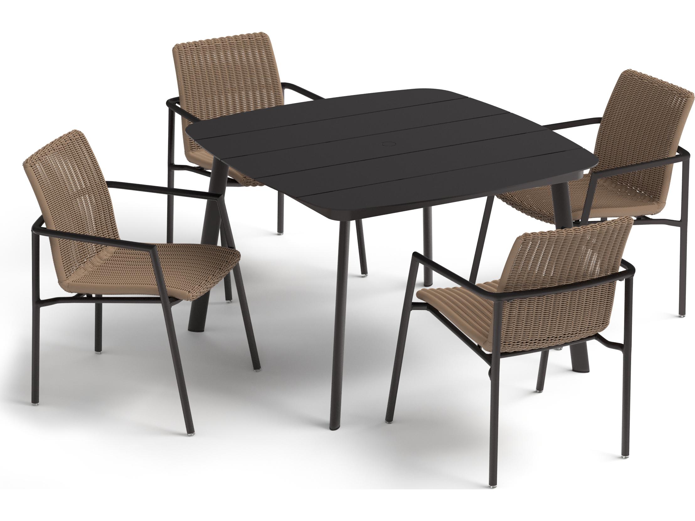 Oxford Garden Orso Aluminum Wicker Sand 5 Piece Outdoor Patio Dining Set