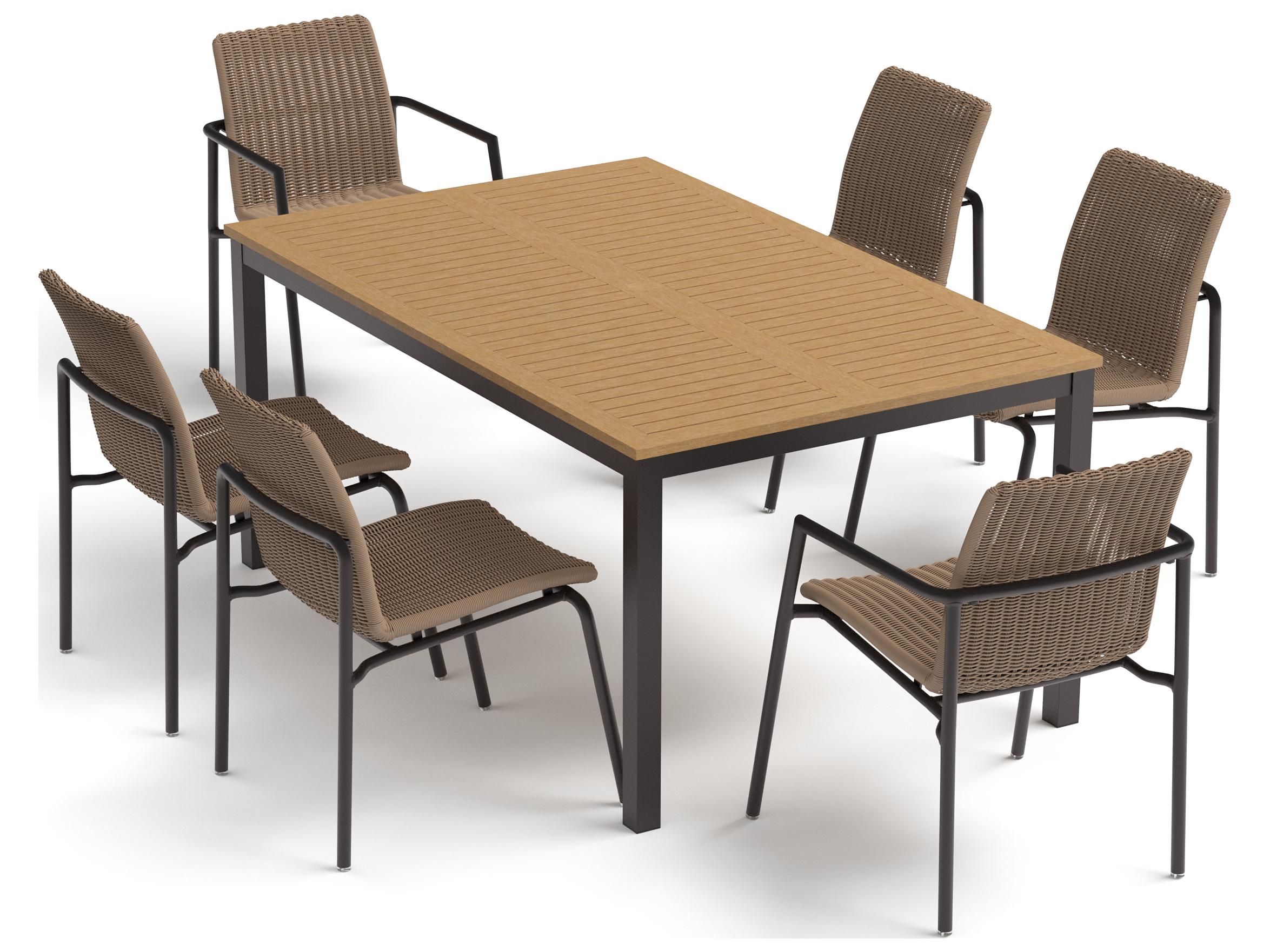 Oxford Garden Orso Wicker Sand 7 Piece Patio Dining Set