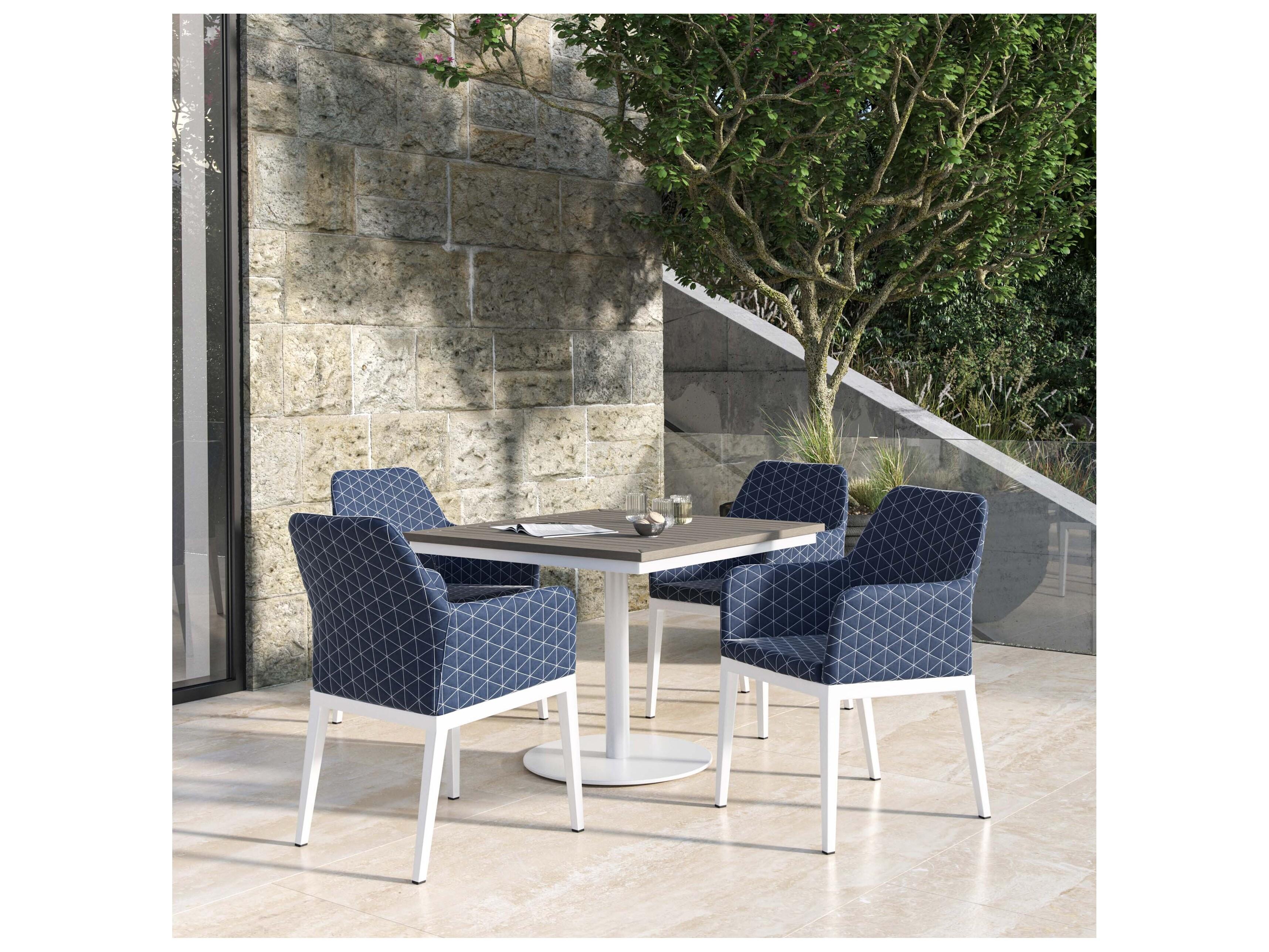 Oxford Garden Oland Aluminum Chalk 5 Piece Outdoor Patio Dining Set with Spectrum Indigo Cushions