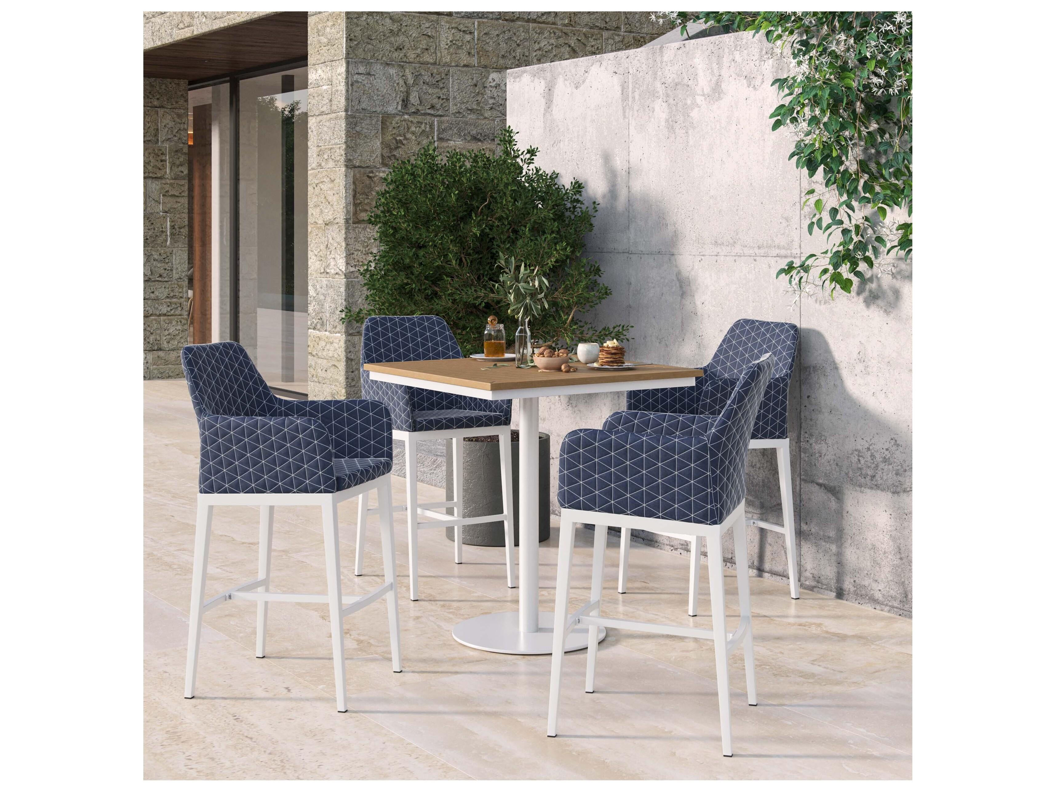 Oxford Garden Oland Aluminum Chalk 5 Piece Bar Set with Spectrum Indigo Cushions