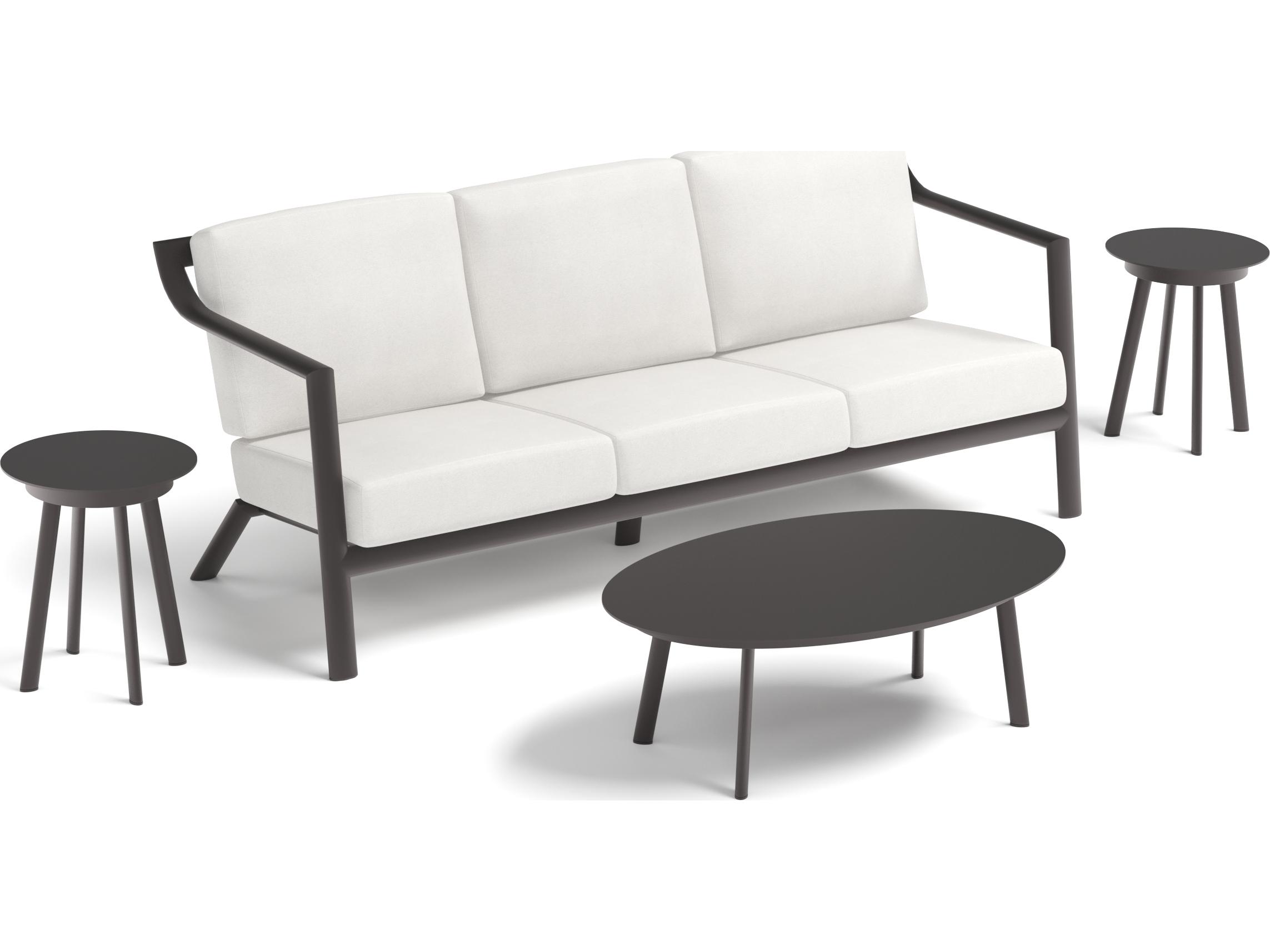 Oxford Garden Markoe Aluminum Carbon 4 Piece Patio Lounge Set with Sunbrella Bliss Linen Cushions