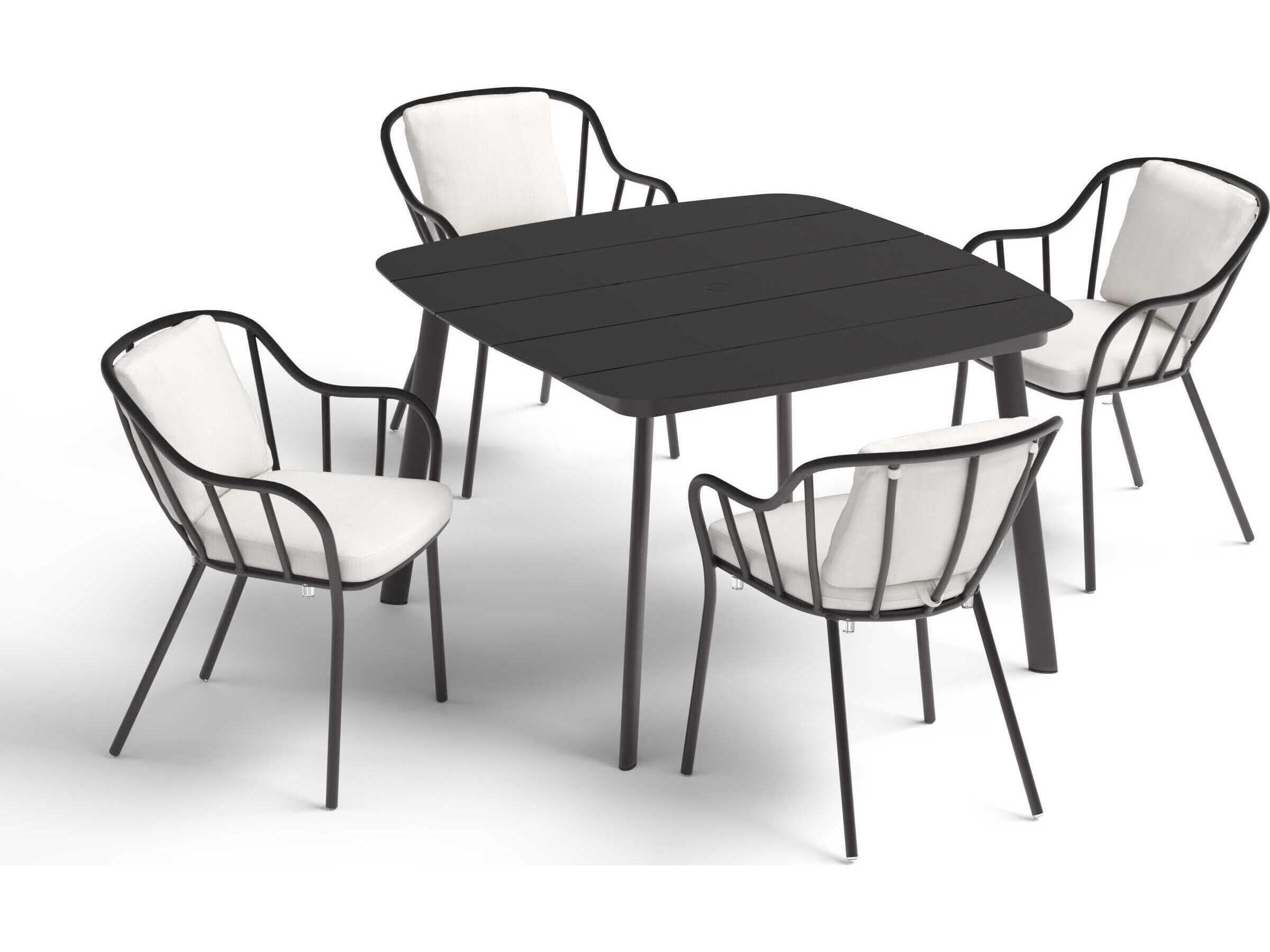 Oxford Garden Eiland Aluminum Carbon 5 Piece 45'' Square Patio Dining Set with Bliss Linen