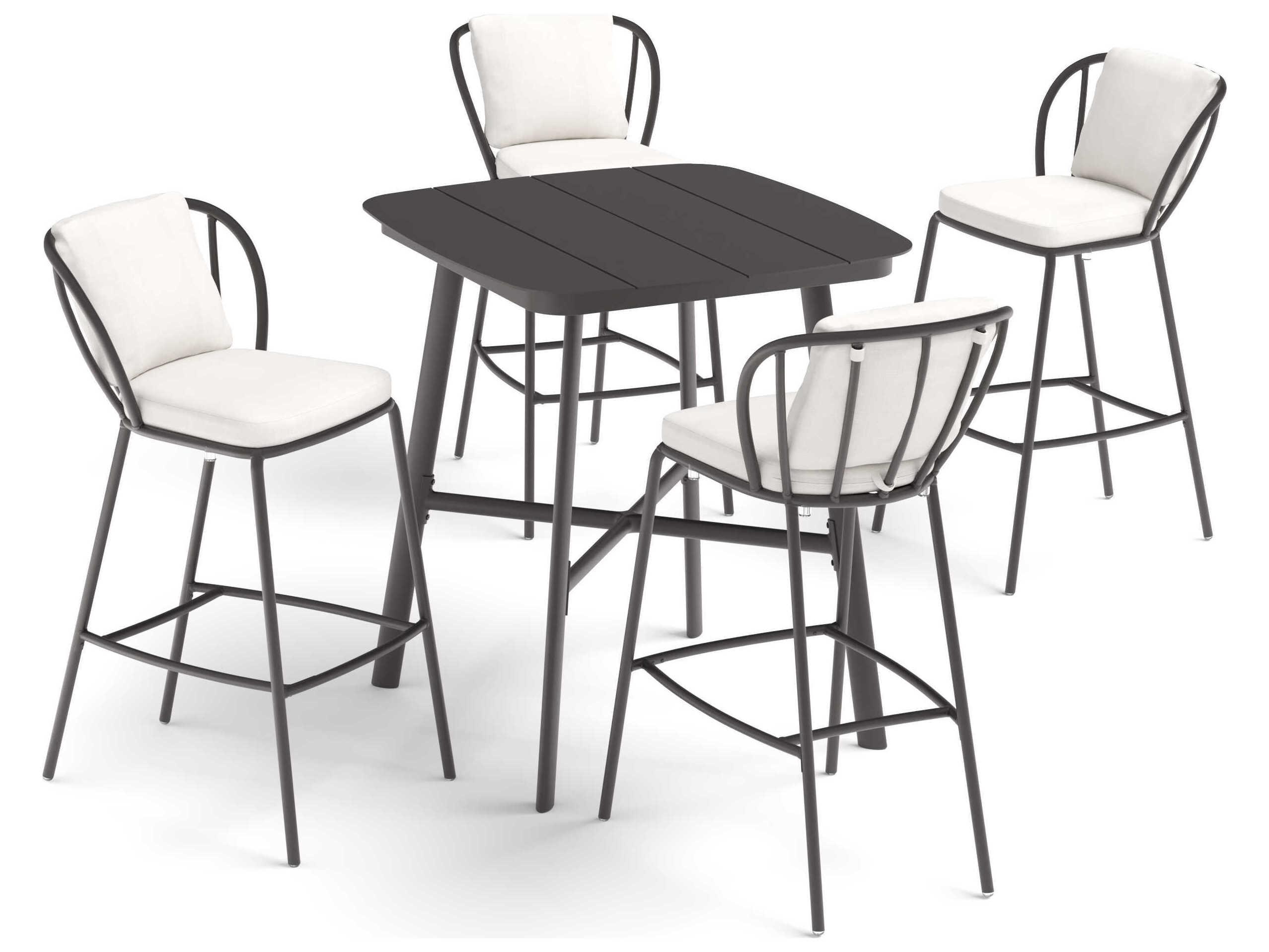 Oxford Garden Eiland Aluminum Carbon 5 Piece 36'' Square Bar Set with Bliss Linen Cushion