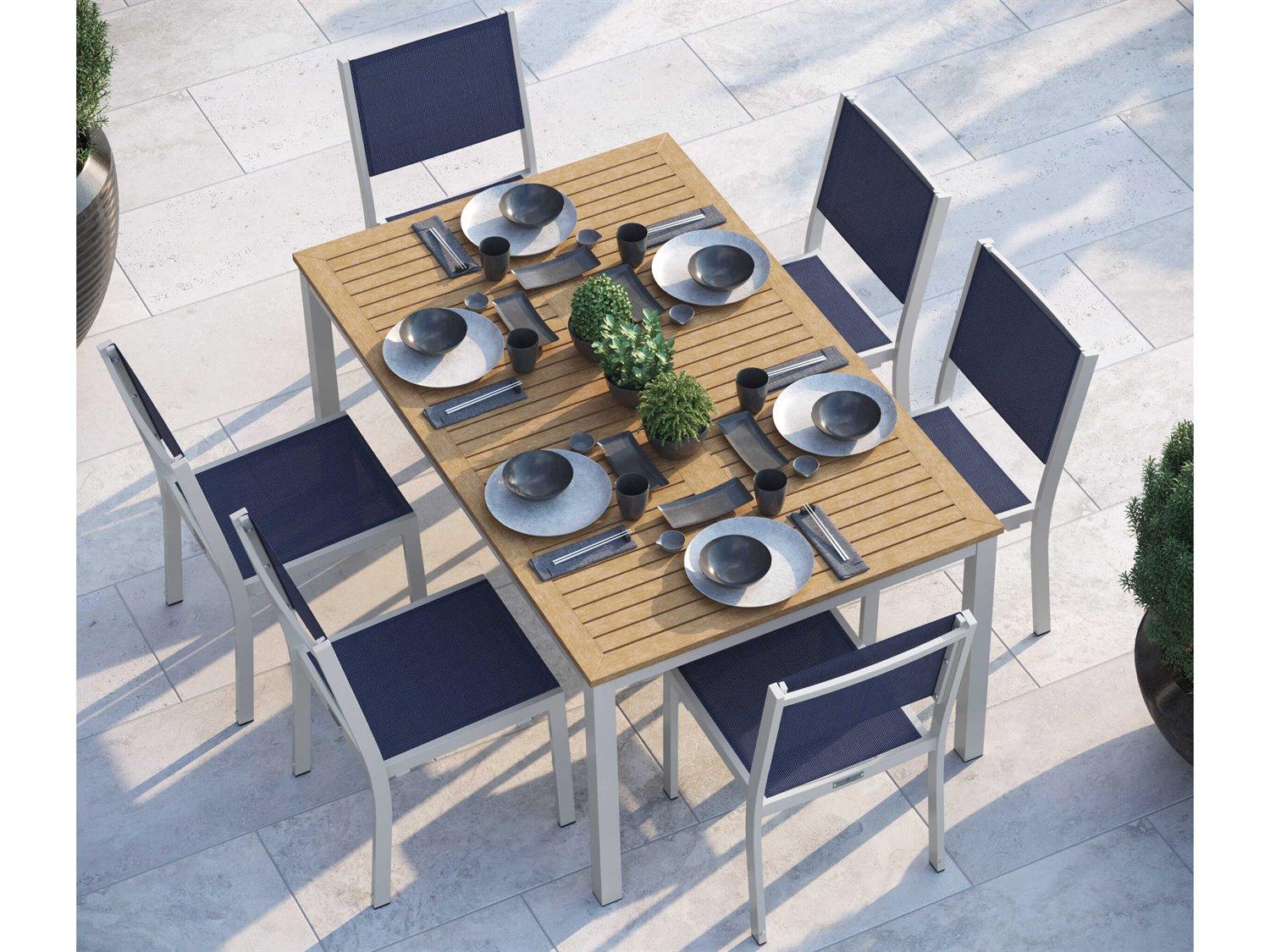 Oxford Garden Travira Aluminum Flint 63'' Rectangular Outdoor Dining Set with Ink Pen Sling
