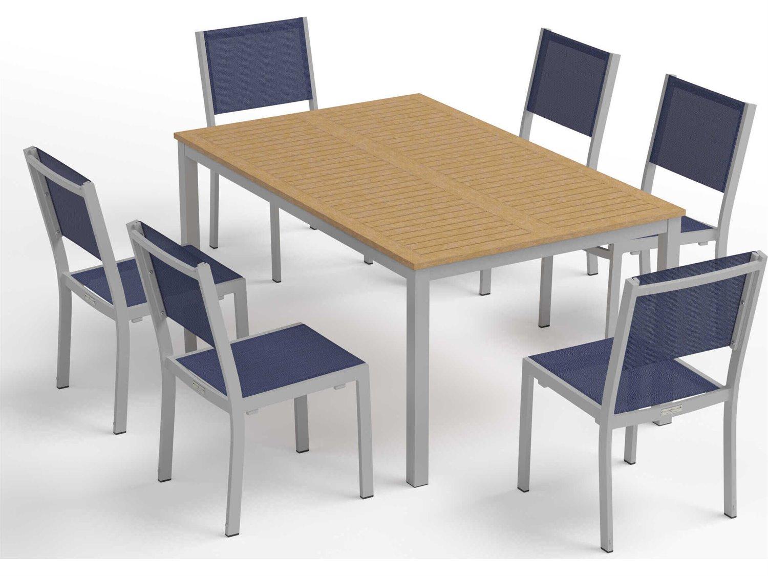 Oxford Garden Travira Aluminum Flint 63'' Rectangular Outdoor Dining Set with Ink Pen Sling