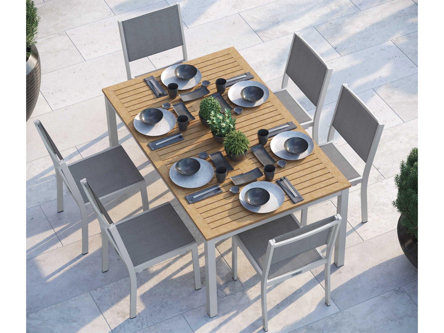 Oxford Garden Travira Aluminum Flint 63'' Rectangular Outdoor Patio Dining Set with Titanium Sling