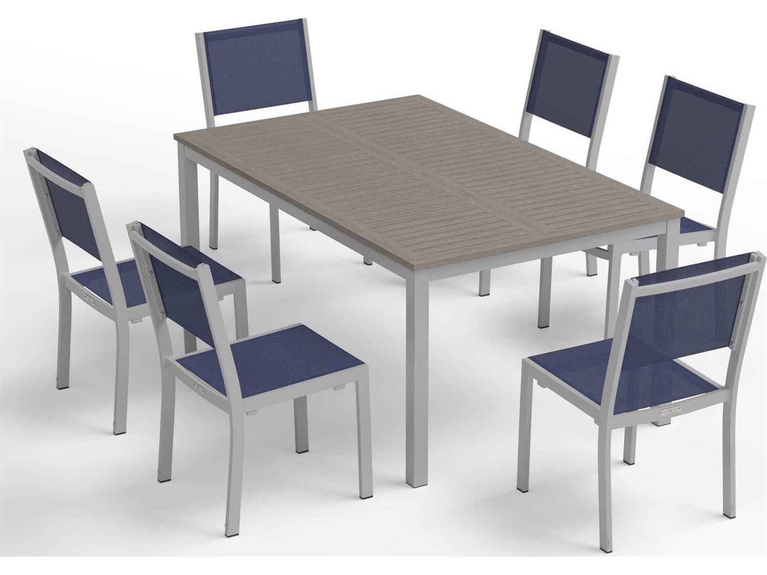 Oxford Garden Travira Aluminum Flint 63'' Rectangular Outdoor Dining Set with Ink Pen Sling