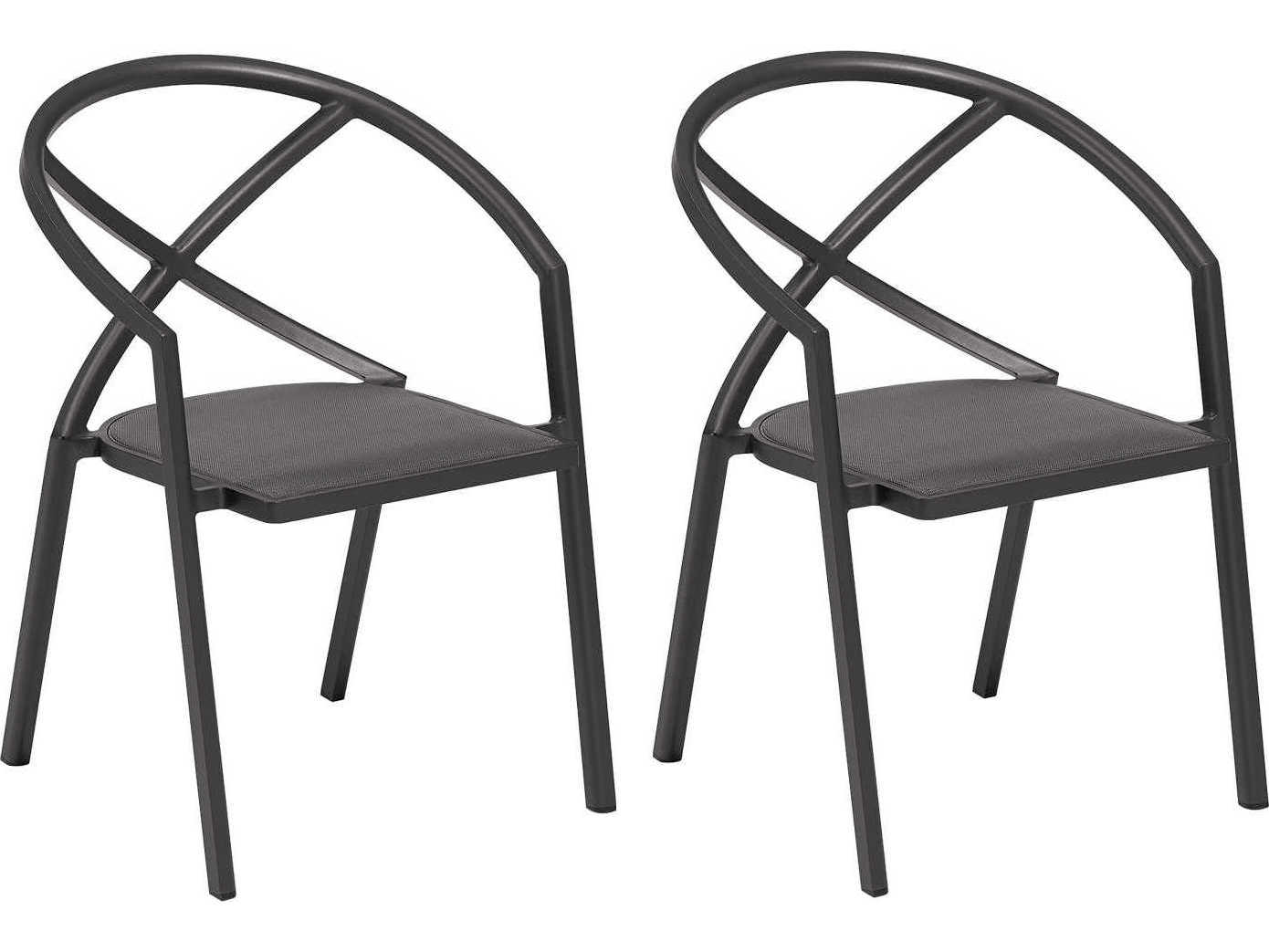 Oxford Garden Azal Aluminum Carbon Outdoor Patio Dining Arm Chair Set of 2