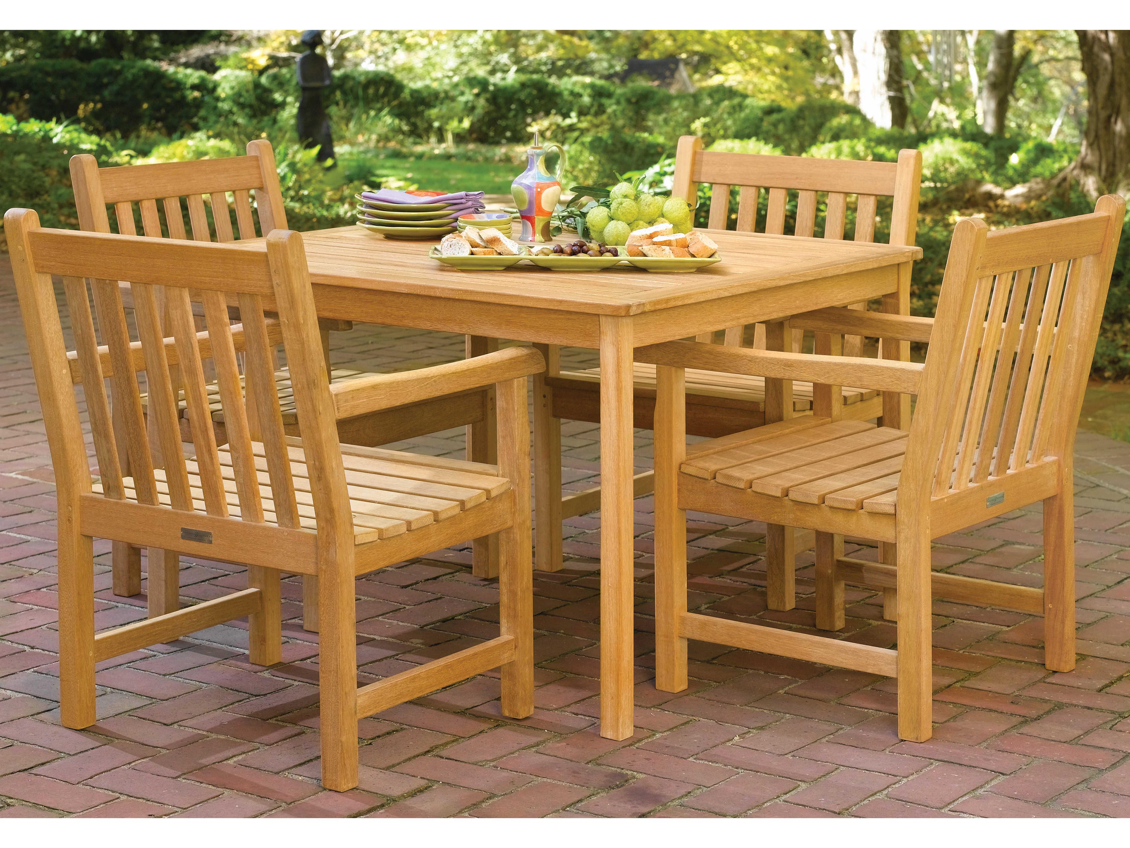Oxford Garden Oxford Teak Natural Square Patio Dining Table with Umbrella Hole