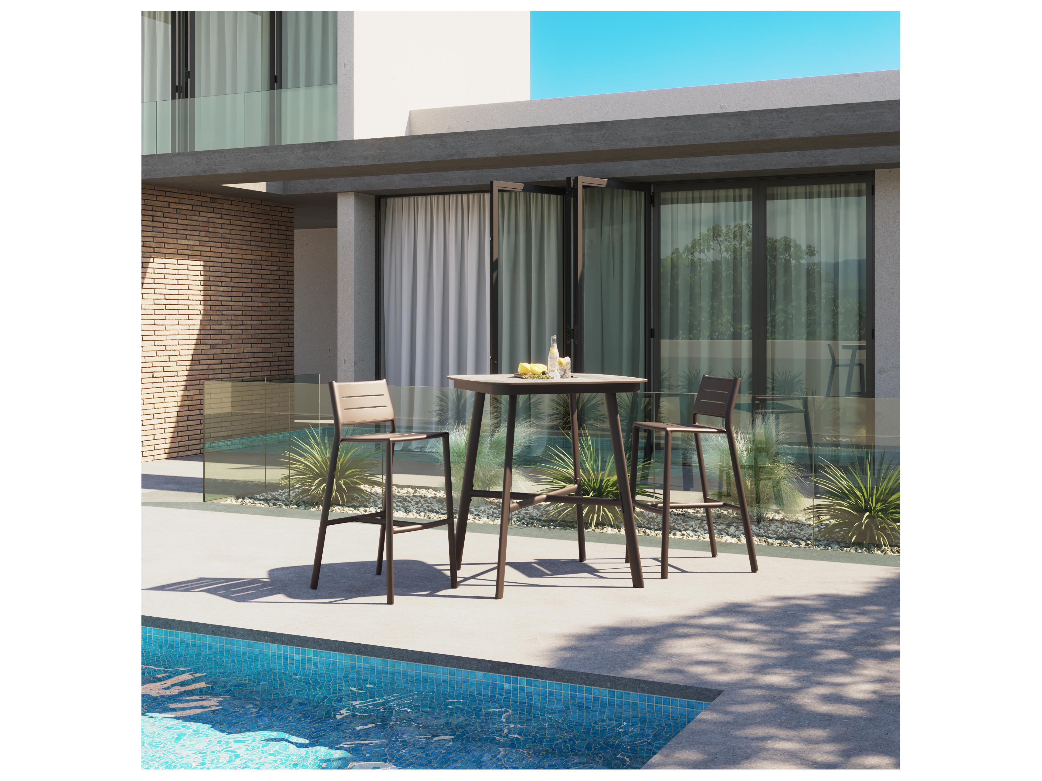 Oxford Garden Eiland Aluminum Carbon Square HPL Top Patio Bar Table