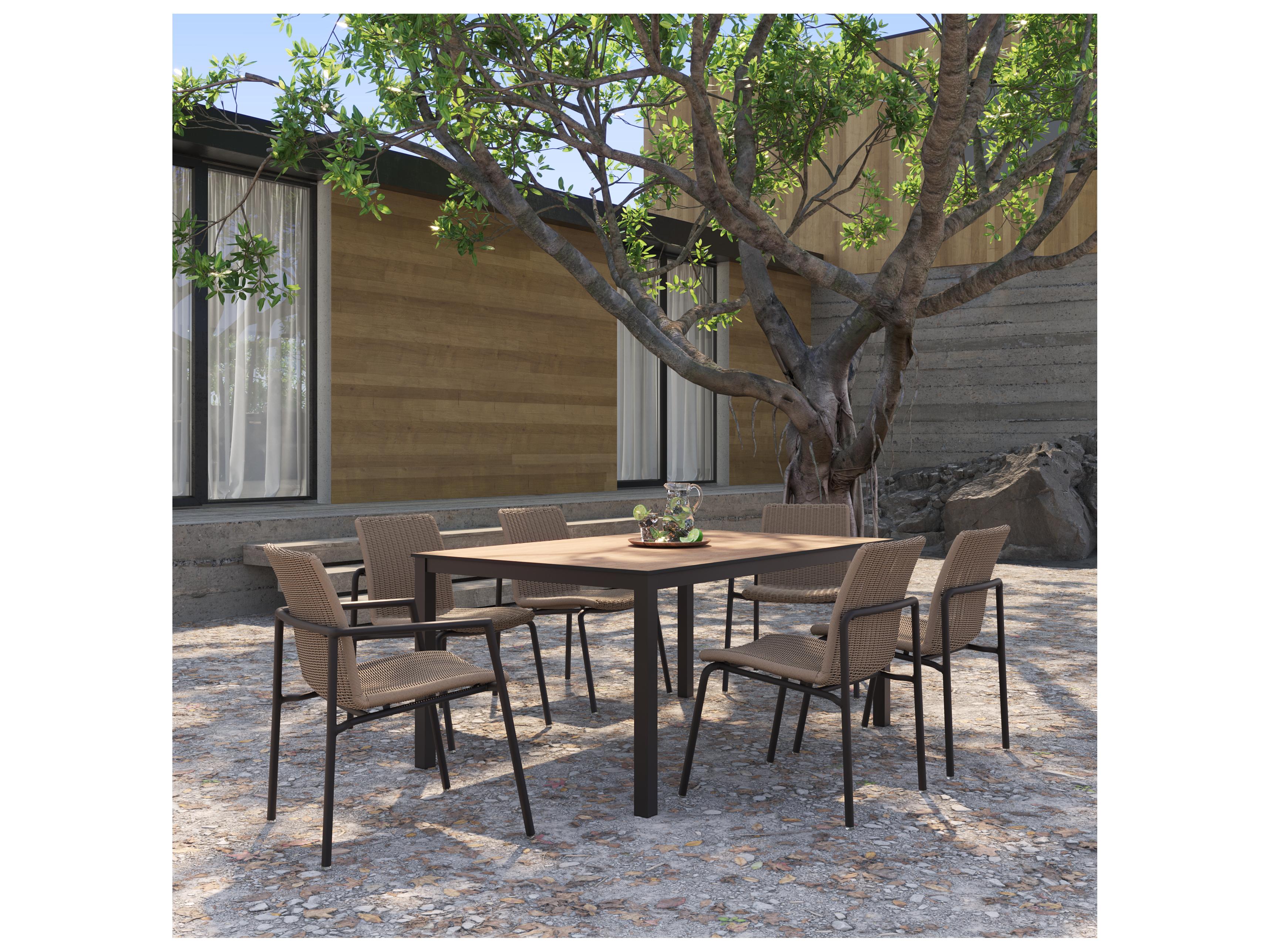 Oxford Garden Eiland Aluminum Carbon Rectangular HPL Top Outdoor Patio Dining Table with Umbrella Hole