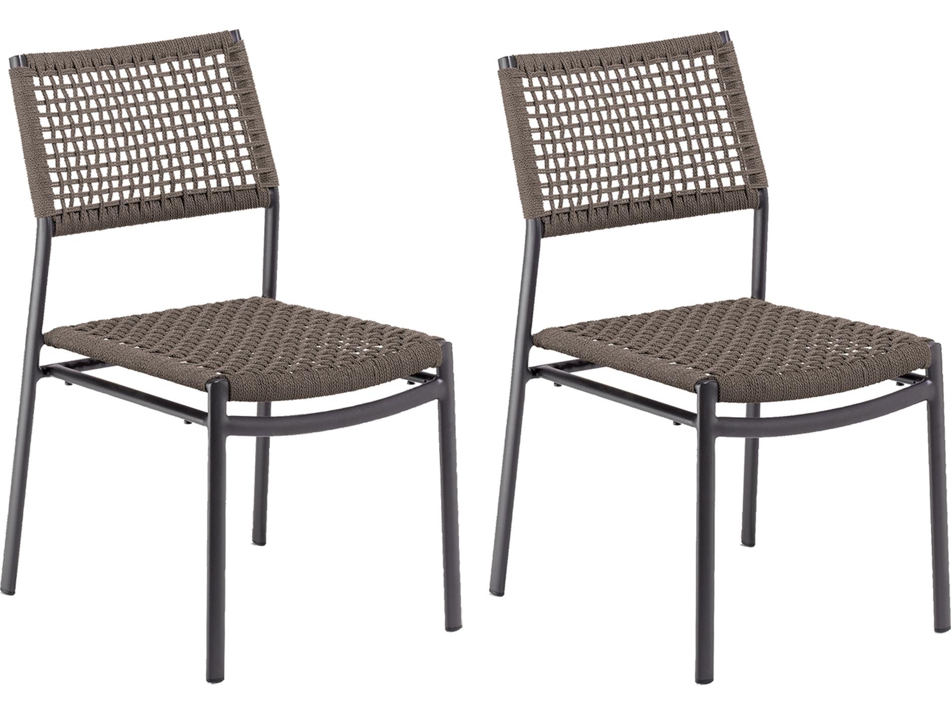Oxford Garden Eiland Aluminum Rope Carbon Outdoor Patio Dining Side Chair Set of 2