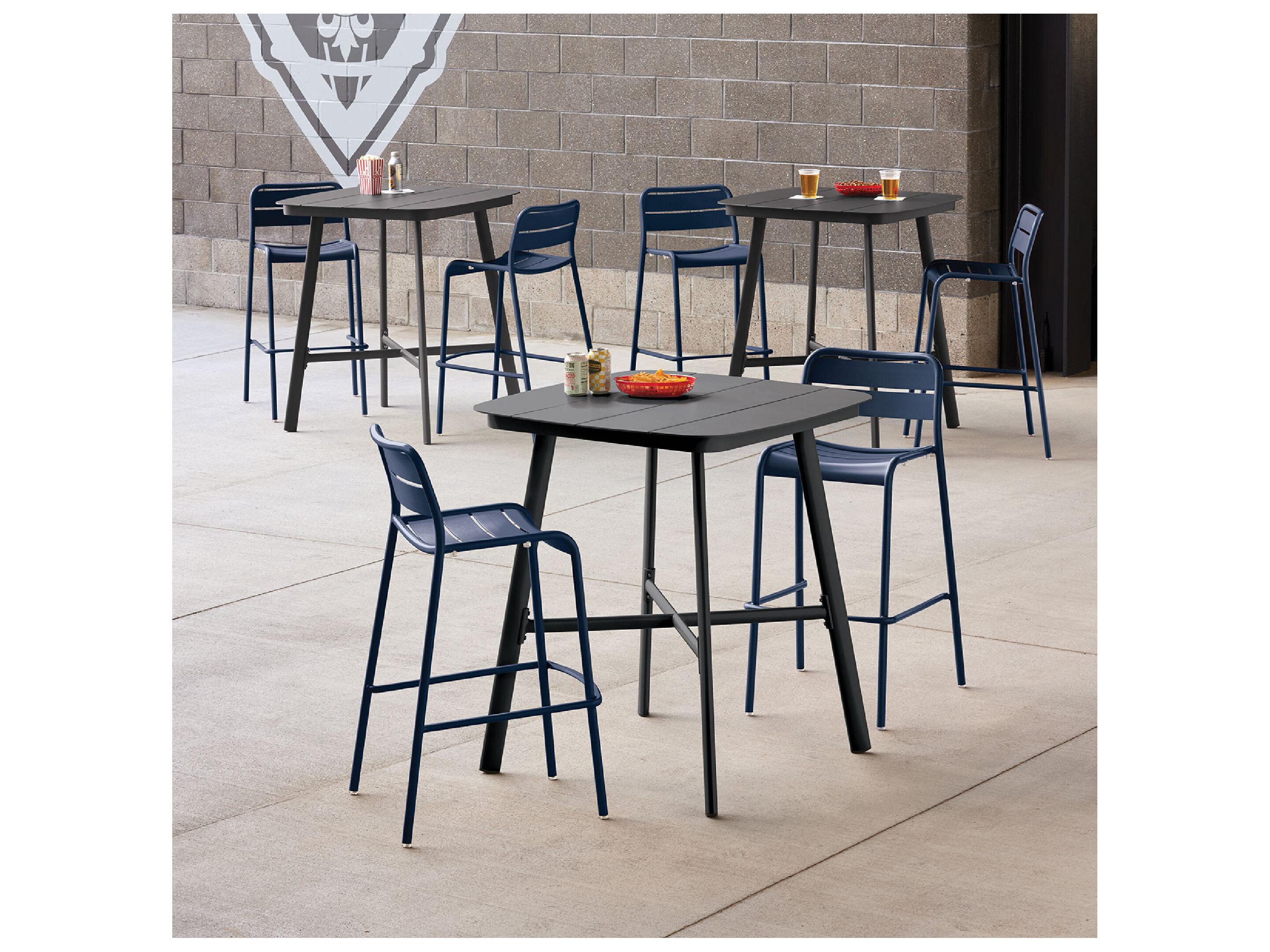 Oxford Garden Kapri Aluminum Prussian Stackable Patio Bar Chair