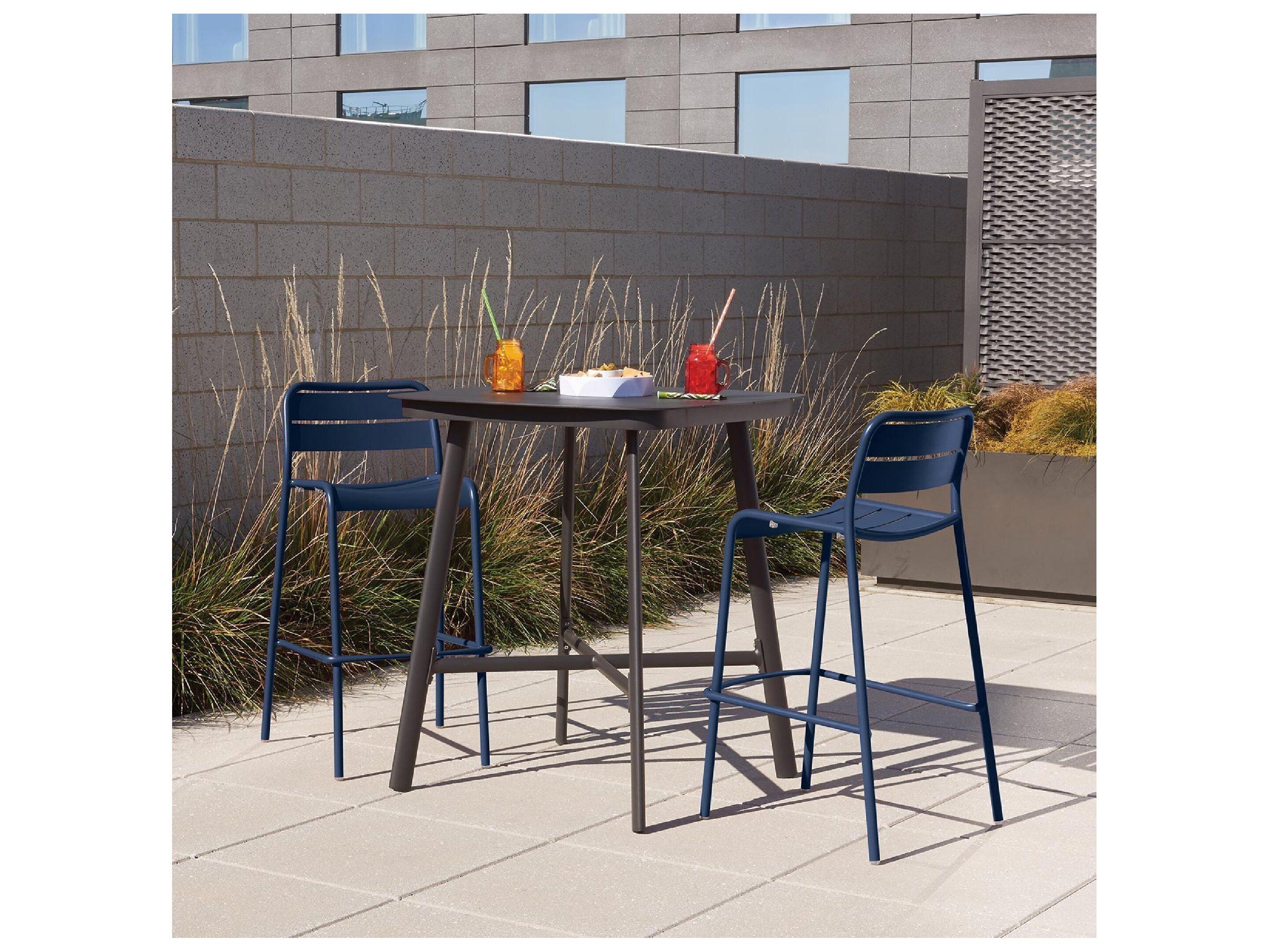 Oxford Garden Kapri Aluminum Prussian Stackable Patio Bar Chair
