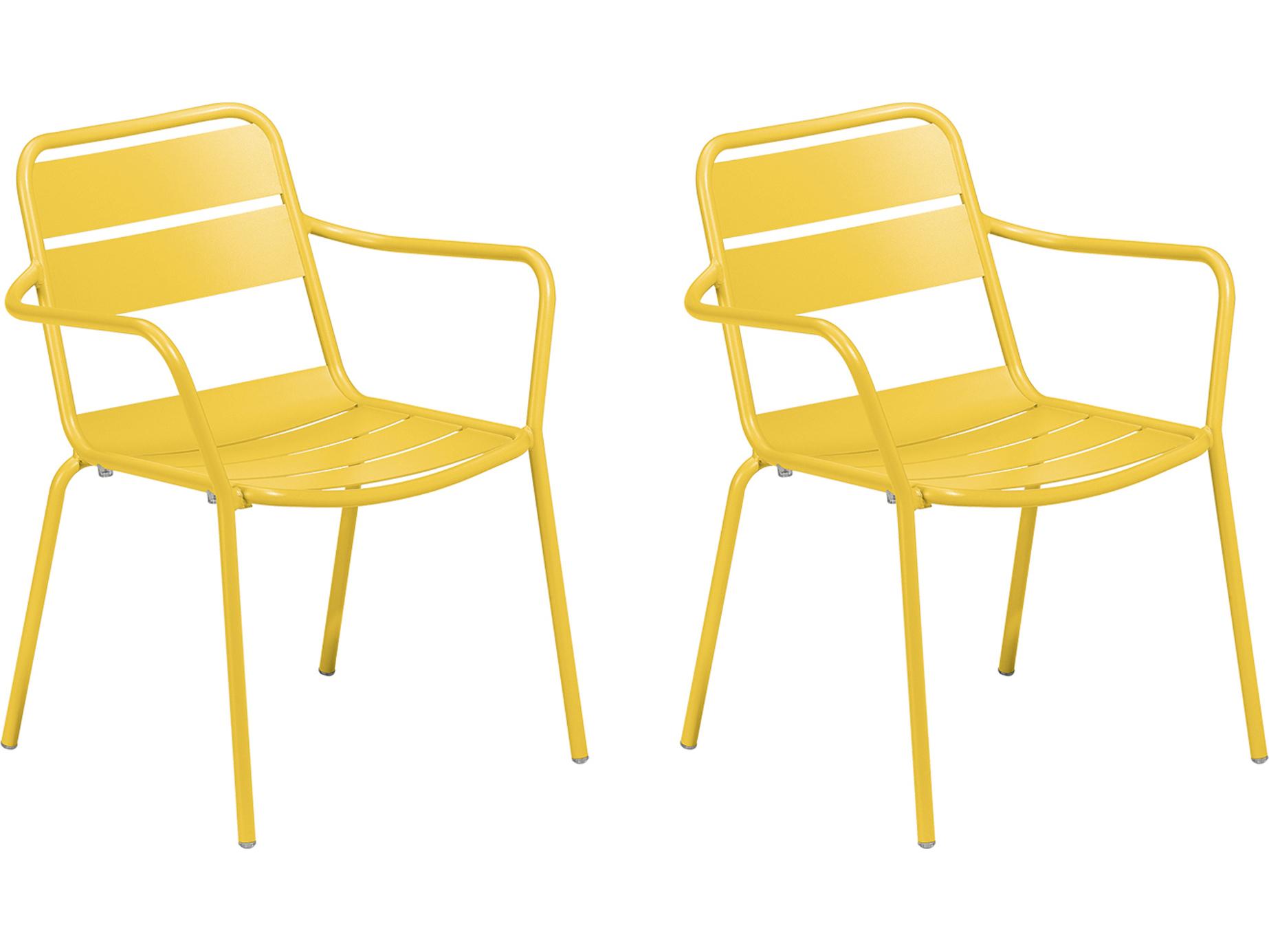 Oxford Garden Kapri Aluminum Saffron Stackable Outdoor Dining Arm Chair Set of 2