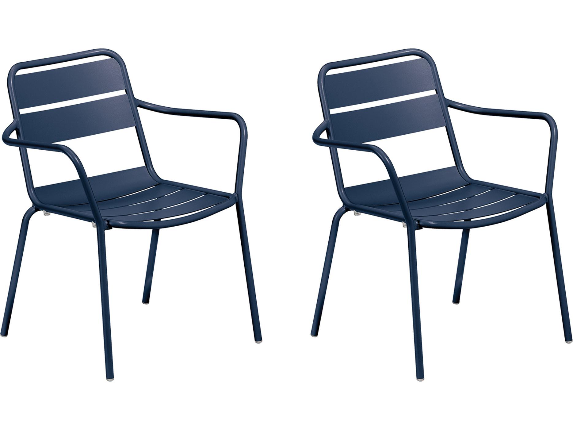 Oxford Garden Kapri Aluminum Prussian Stackable Patio Dining Arm Chair Set of 2