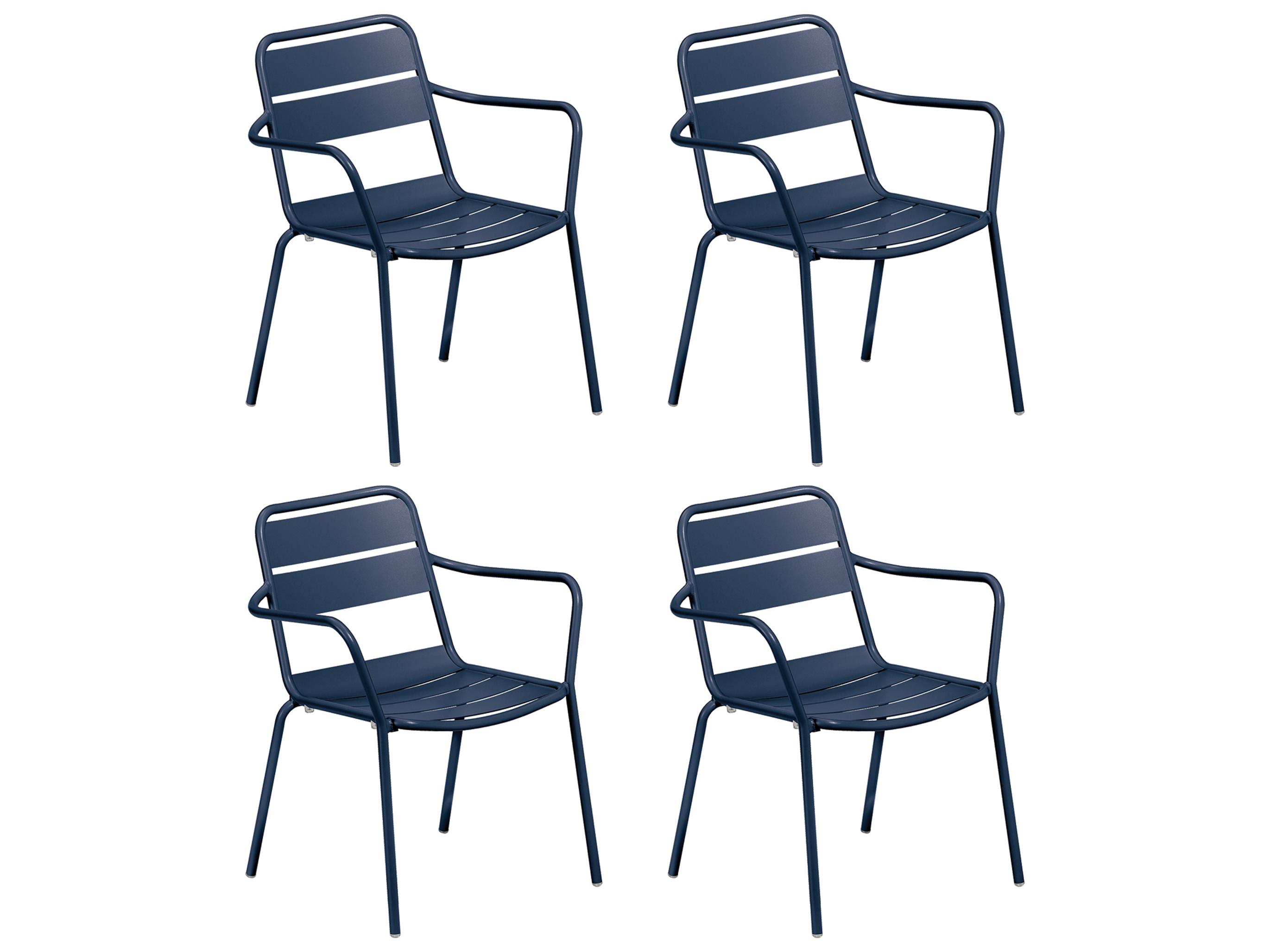 Oxford Garden Kapri Aluminum Prussian Stackable Outdoor Dining Arm Chair Set of 4