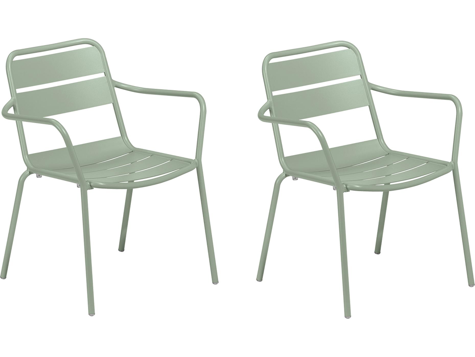 Oxford Garden Kapri Aluminum Sage Stackable Outdoor Patio Dining Arm Chair Set of 2