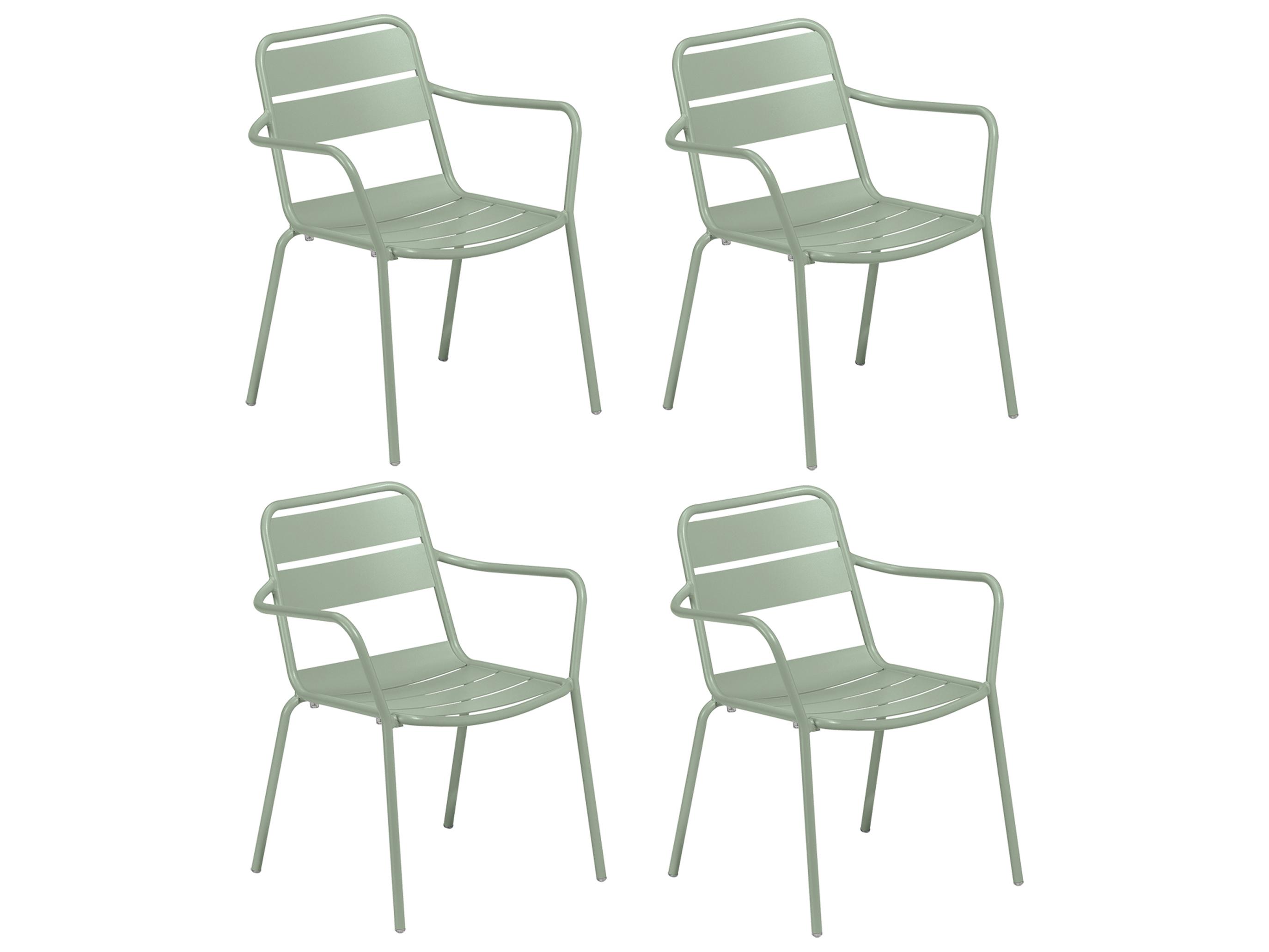 Oxford Garden Kapri Aluminum Sage Stackable Patio Dining Arm Chair Set of 4