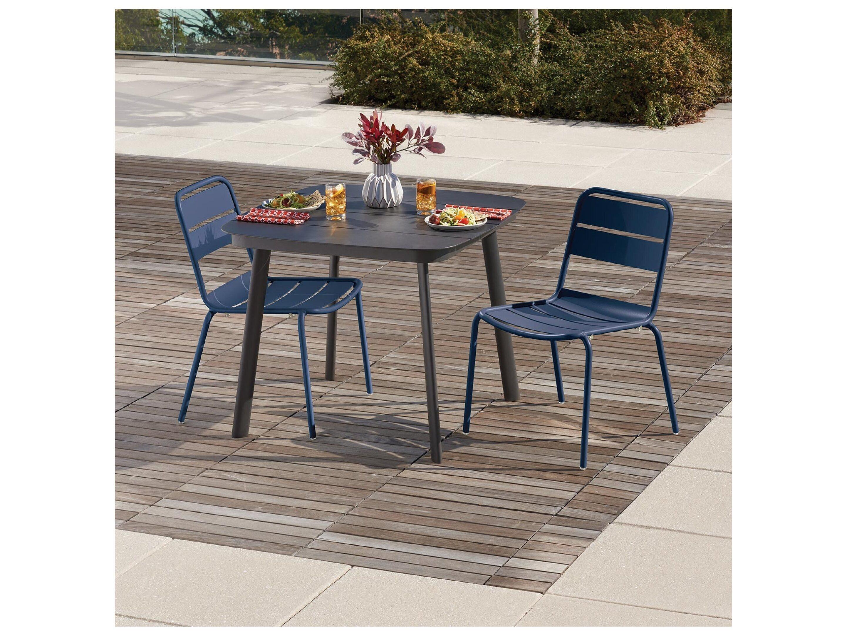 Oxford Garden Kapri Aluminum Prussian Stackable Patio Dining Side Chair Set of 2