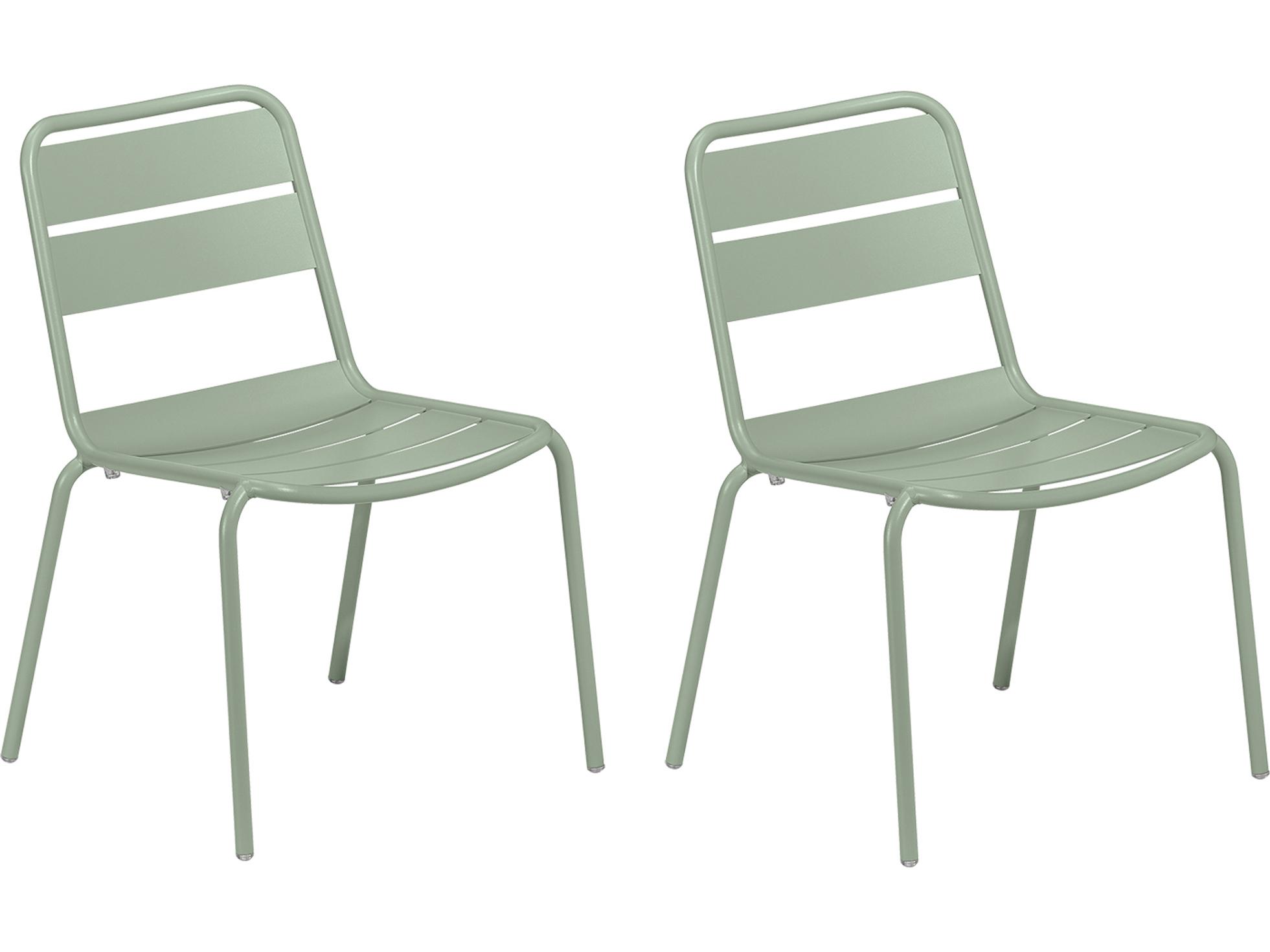 Oxford Garden Kapri Aluminum Sage Stackable Outdoor Patio Dining Side Chair Set of 2