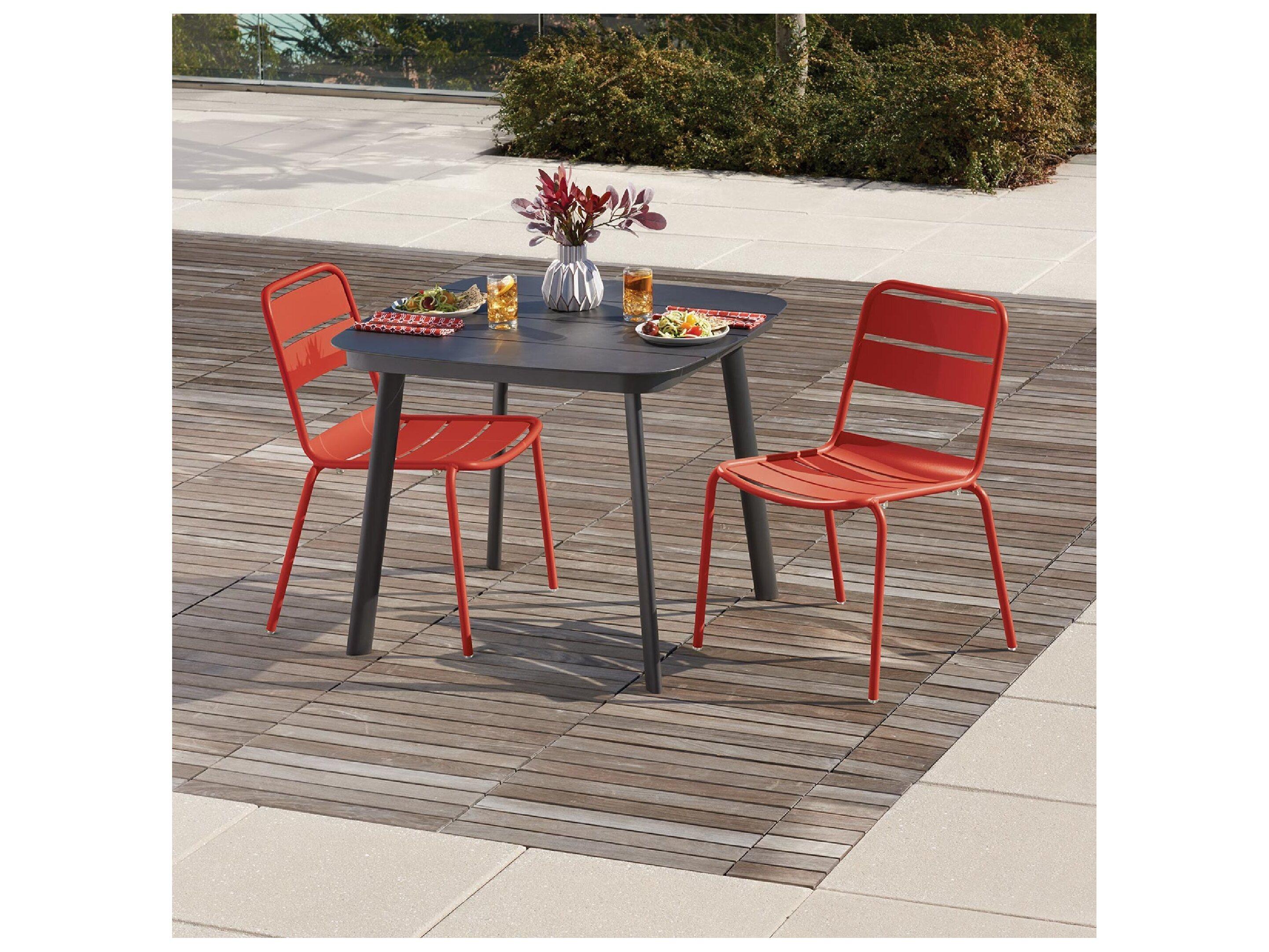 Oxford Garden Kapri Aluminum Venetian Stackable Outdoor Dining Side Chair Set of 2