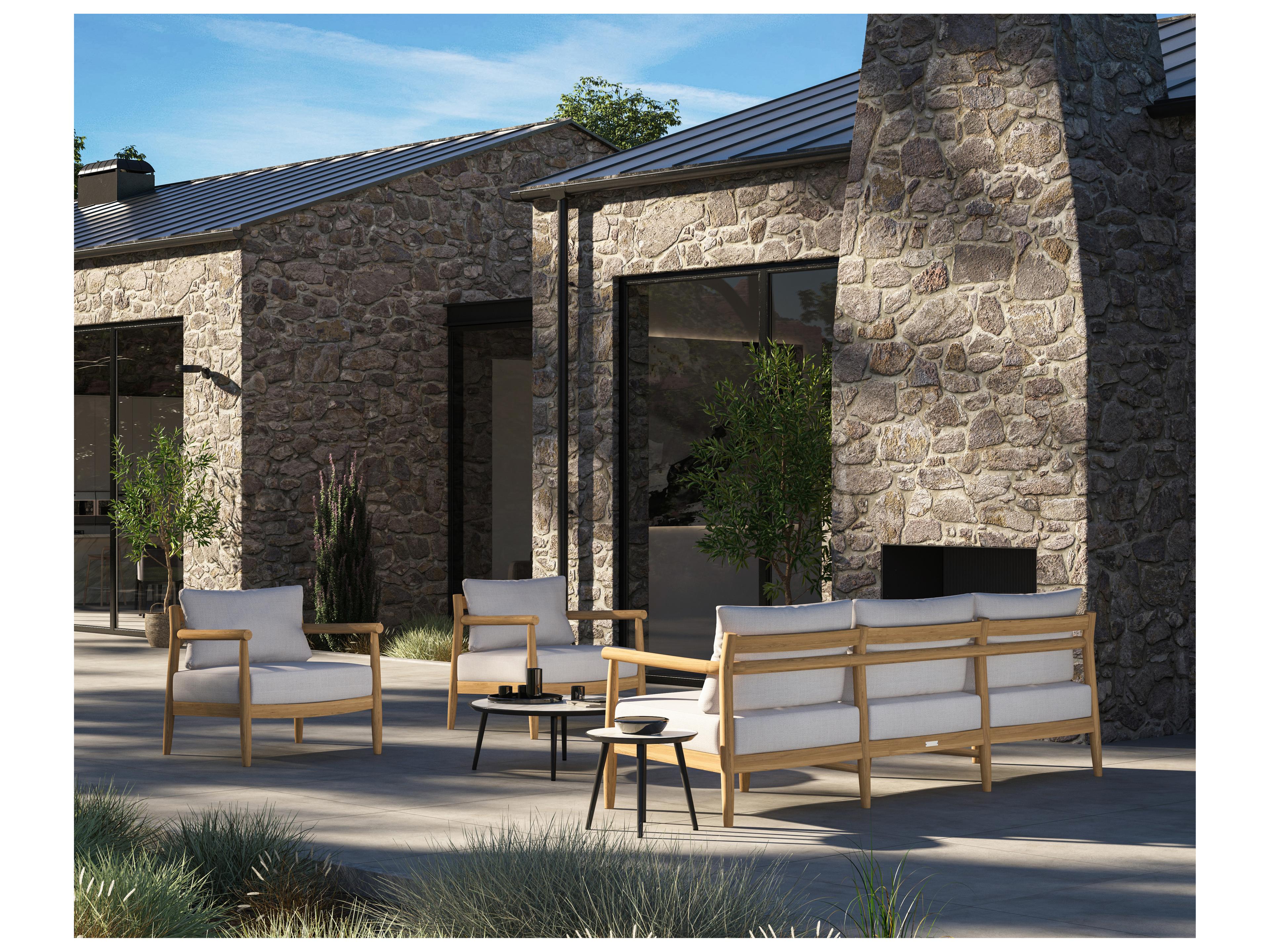 Oxford Garden Lido Teak Natural Outdoor Lounge Chair with Bliss Linen Cushions