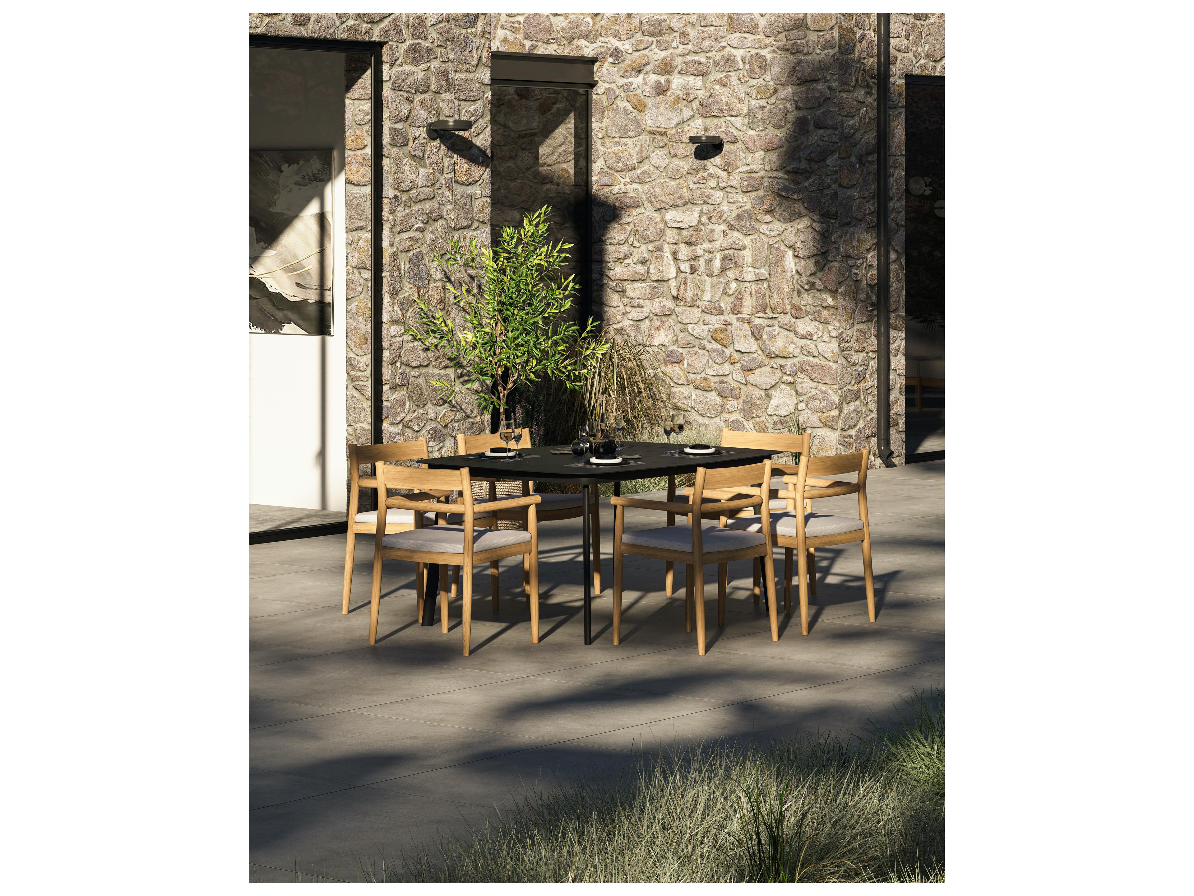 Oxford Garden Lido Teak Natural Patio Dining Arm Chair with Bliss Linen Cushion