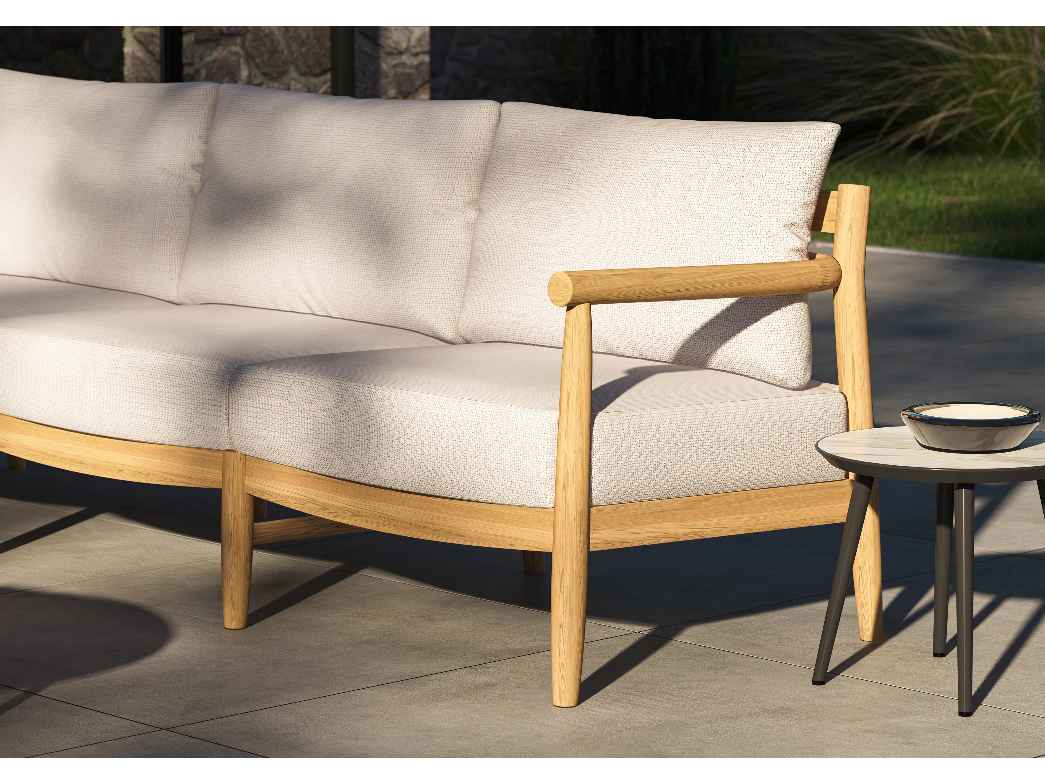 Oxford Garden Lido Teak Natural Patio Sofa with Bliss Linen Cushions