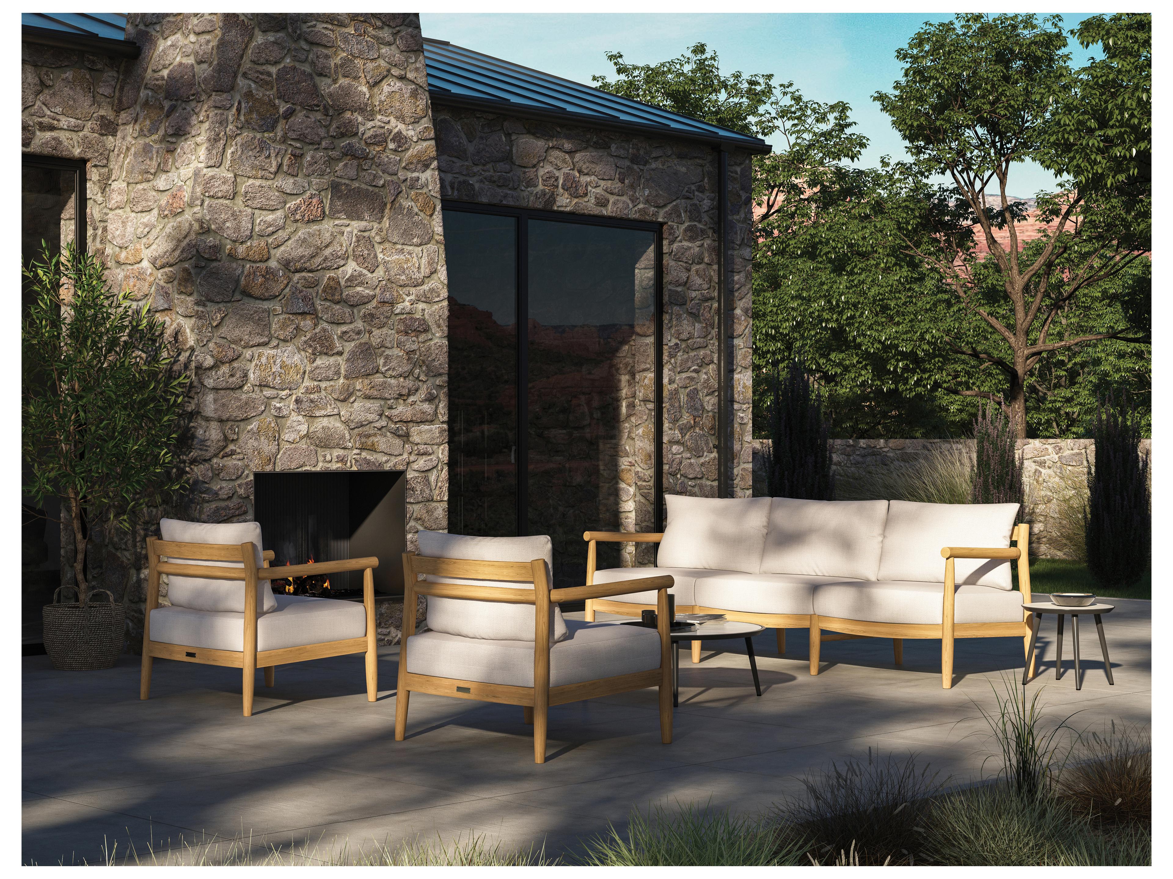 Oxford Garden Lido Teak Natural Patio Sofa with Bliss Linen Cushions