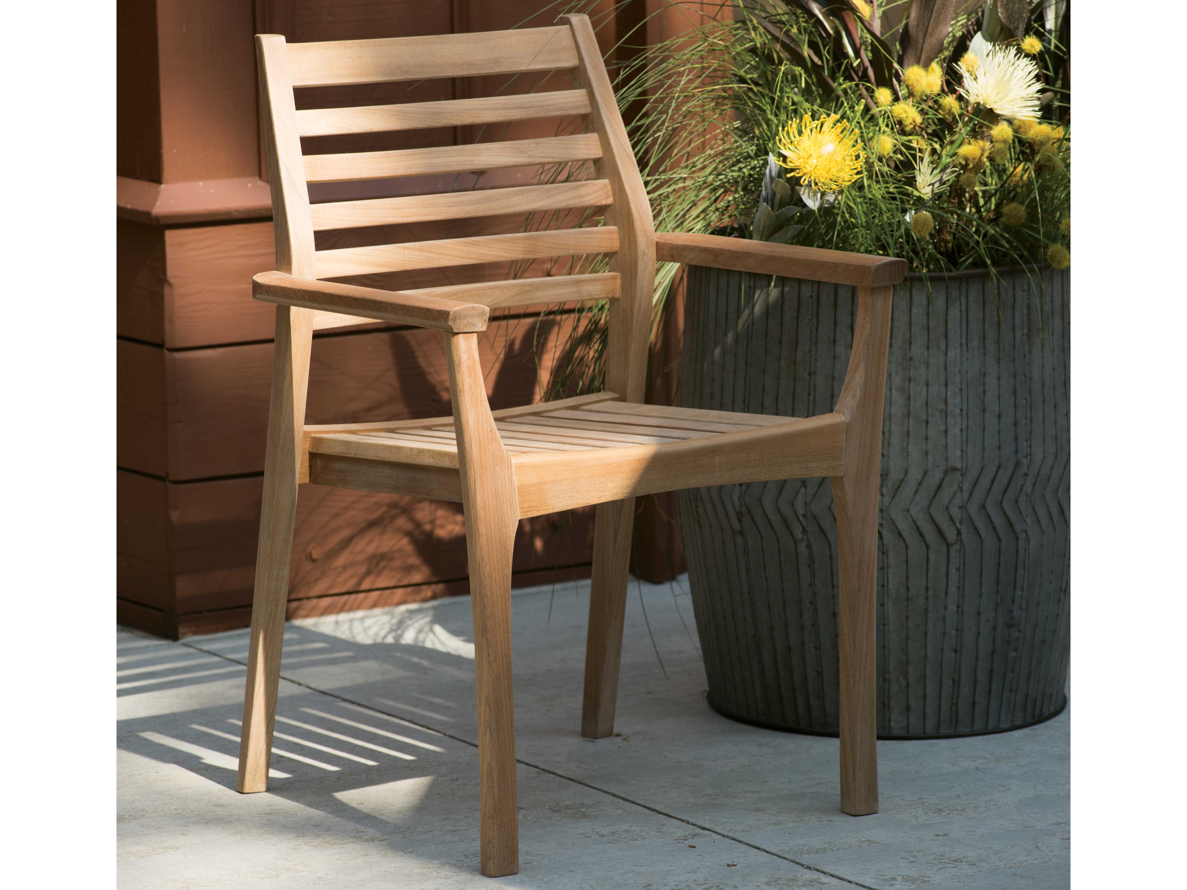 Oxford Garden Mera Teak Natural Stackable Outdoor Patio Dining Arm Chair Set of 4